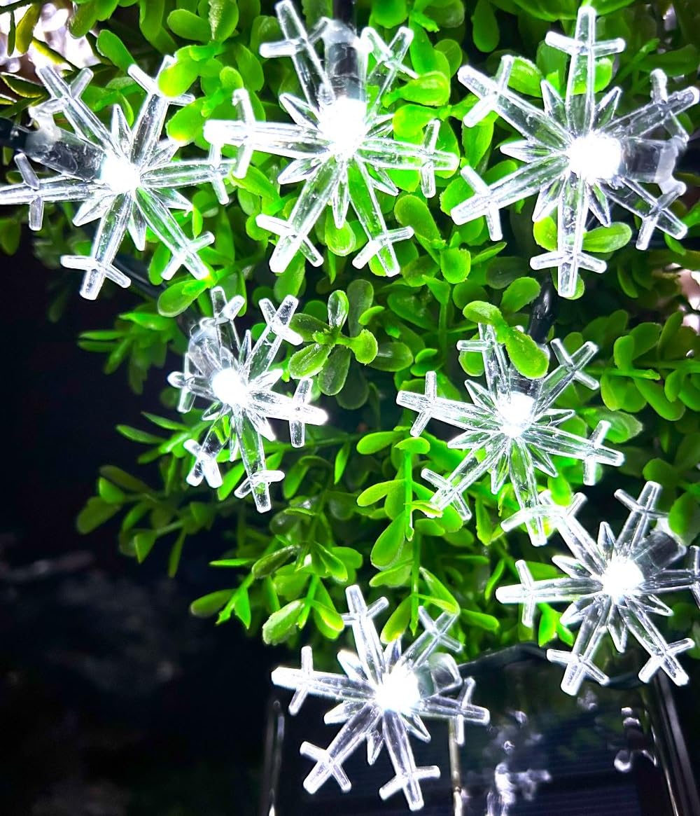 Inngree Solar Christmas Snowflake String Lights 36Ft 60 Led 8 Modes Solar Fairy Outdoor Waterproof Powered String Lights For Gar