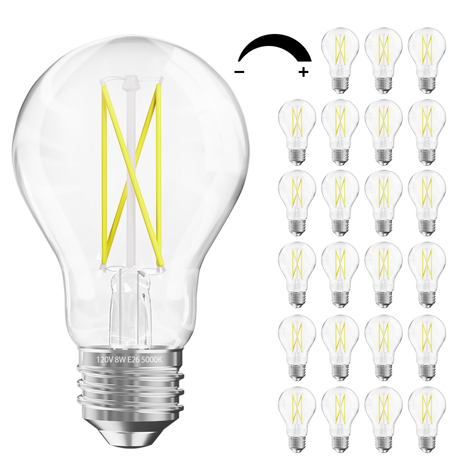 DAYGameTER 24 Pack A19 Vintage LED Edison Bulbs  60W Equivalent Dimmable LED Bulbs  High Brightness 5000K Daylight  800 Lumens  8W E26 Standard Base  Ultra-Bright  CRI80+  Clear Glass Filament Bulb