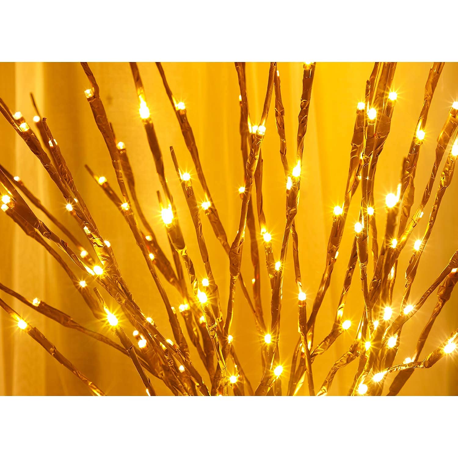 CLESDF Lights Twig - 60 LED Waterproof Branch Lights, Battery Operated, Warm Yellow, 3 Pack, Metal