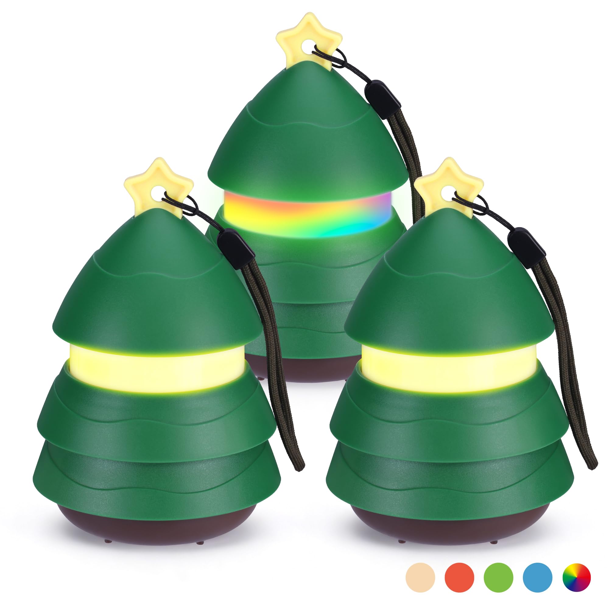 EverBrite Christmas Tree Lantern 3 Pack, 5 Light Modes, Green, Model E041061AE, Indoor & Outdoor Holiday Decoration