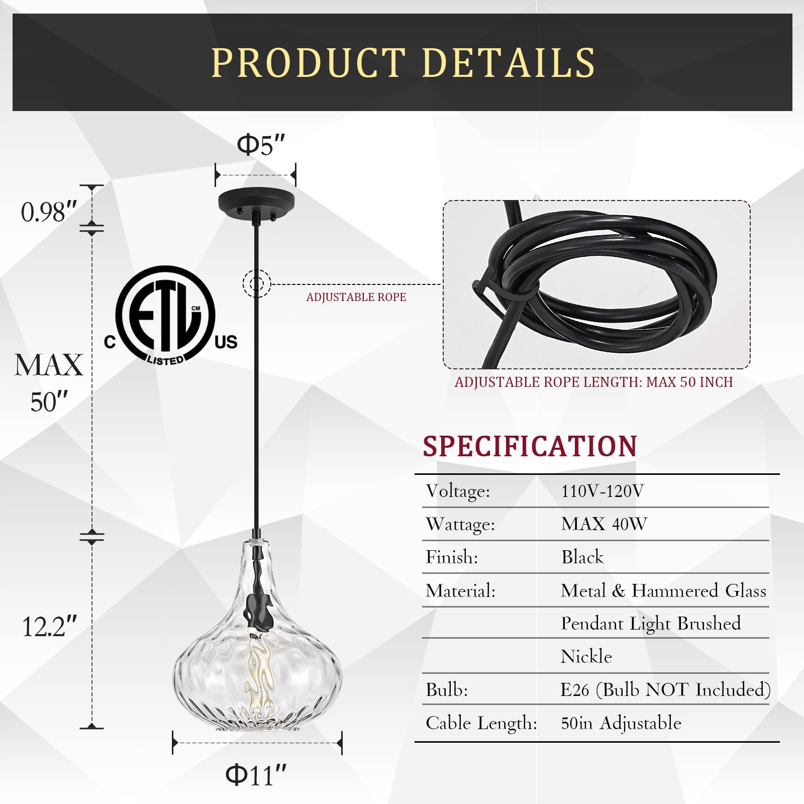 Glass Large Pendant Lights For Kitchen Island Blown Glass Pendant Light Clear Hammered Shade Hanging Ceiling Lights With Black F