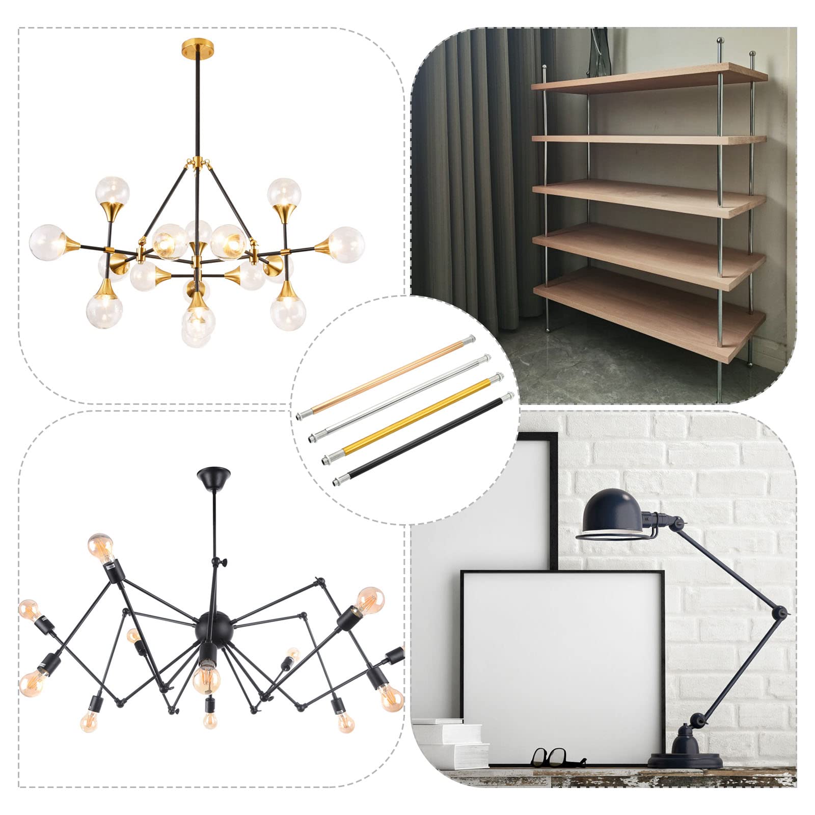 Meccanixity Threaded Extension Rod, 3.94&quot; Lamp Pipe With Connector Light Fixture Parts For Pendant Light Island Lighting Chandeliers Stems, White 2 Set