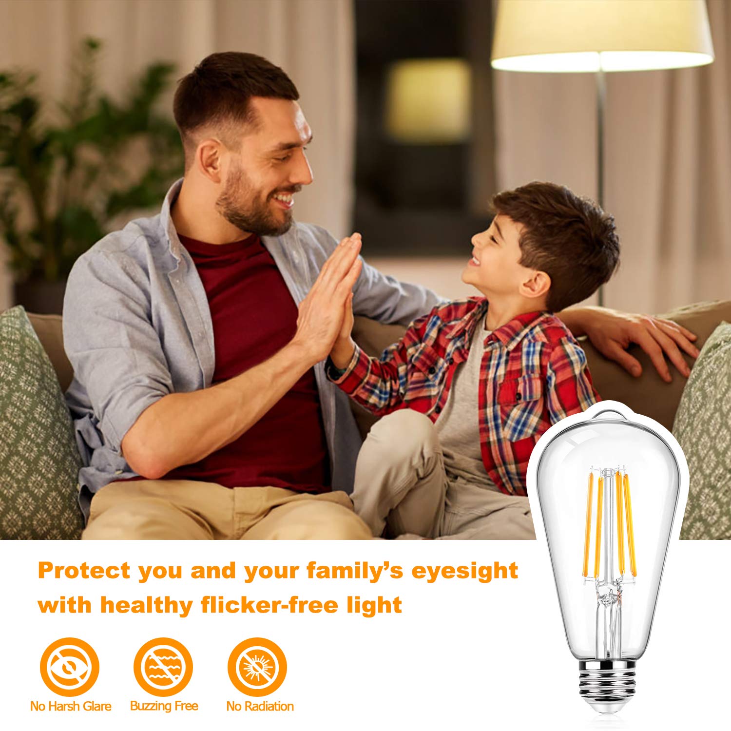 12Packs St64 Large Vintage Led Edison Bulbs, 60W Equivalent 7W, 800Lumens, Dimmable Antique Led Filament, 2700K Warm White, E26