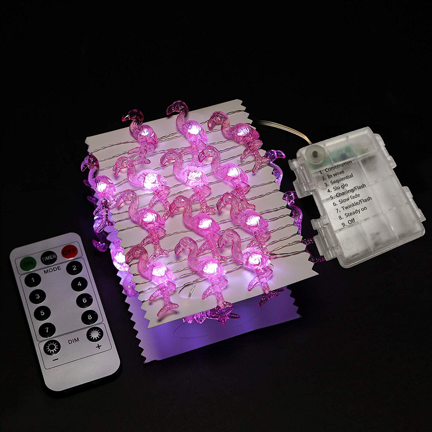 Hdnicezm Flamingo Decorative String Lights, 13.85 Ft 40 Cold White Led Weatherproof Battery Operated 8 Modes Spring Fairy Lights For Holiday Parties Bedrooms Weddings Gardens With Remote And Timer