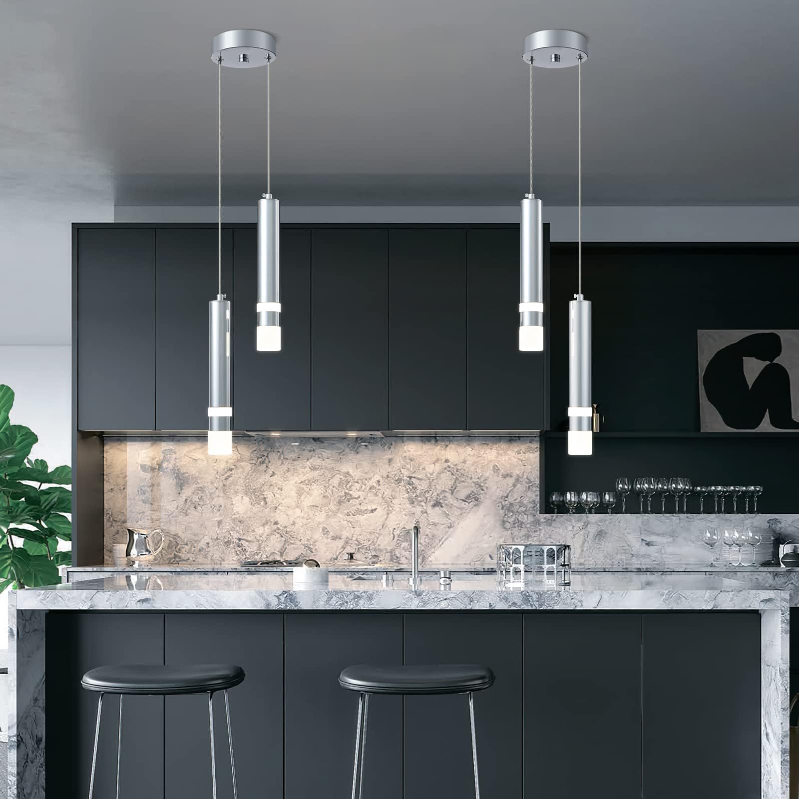 Liangmh Modern Pendant Light Kitchen Fixture Dimmable Led Chrome Mini Pendant Lighting Fo Kitchen Island Bedroom Bedside Table S