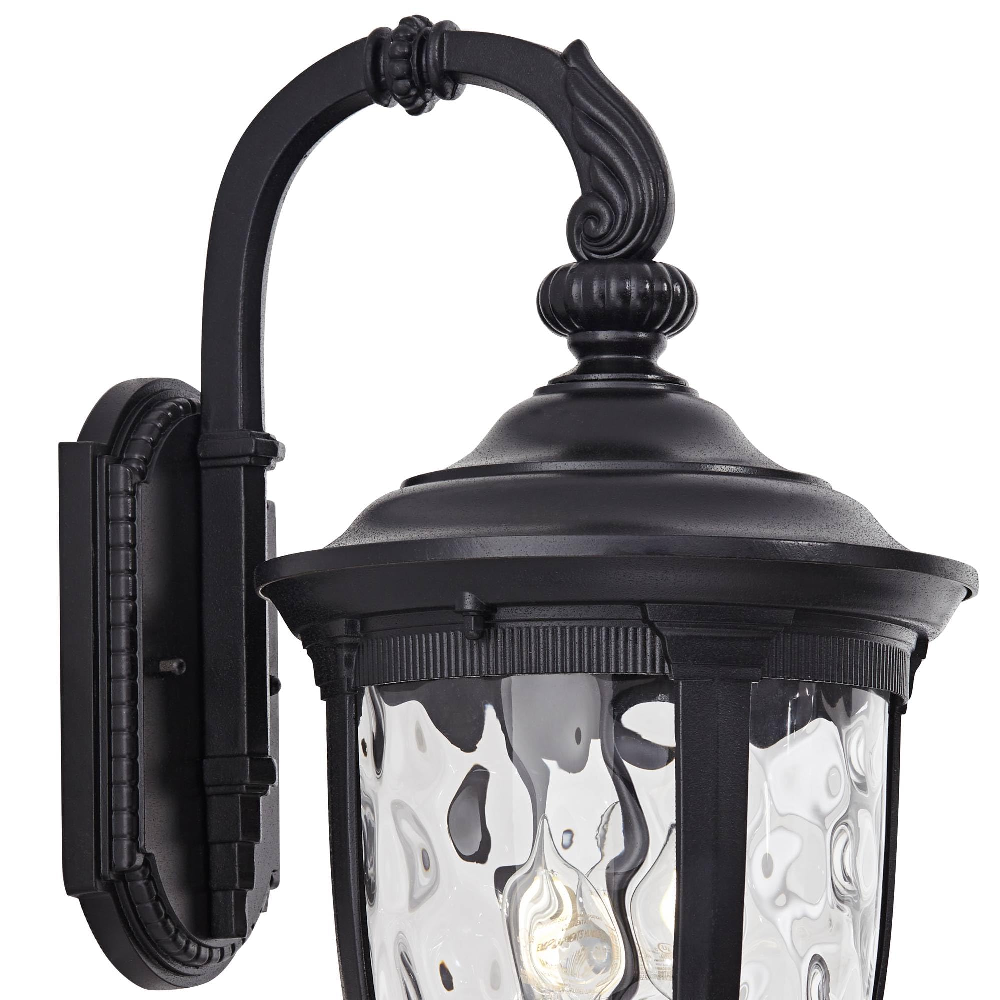 John Timberland Outdoor Wall Light Fixture, 20 1/2in High, Black Metal, Hammered Glass, Model 37750, for Porch, Patio, Garden, Front Door