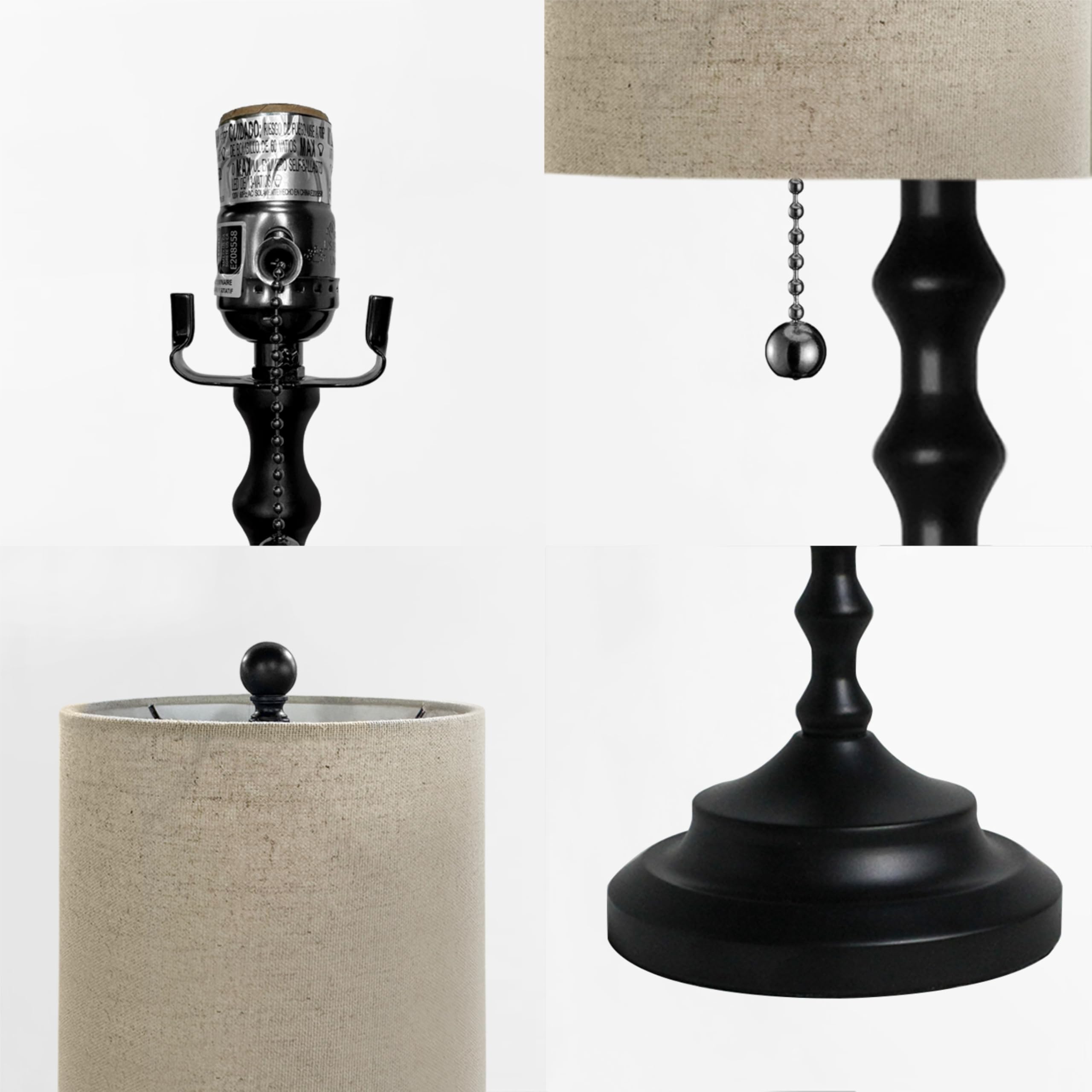 Buffet Table Lamps Set Of 2 With Linen Shade, Black Elegant Tall Table Lamps, 29.5'' Tall Bedroom Lamps For Nightstands, Bedside Lamps For Bedroom Living Room, Buffet Lamps For Dining Room, Entry
