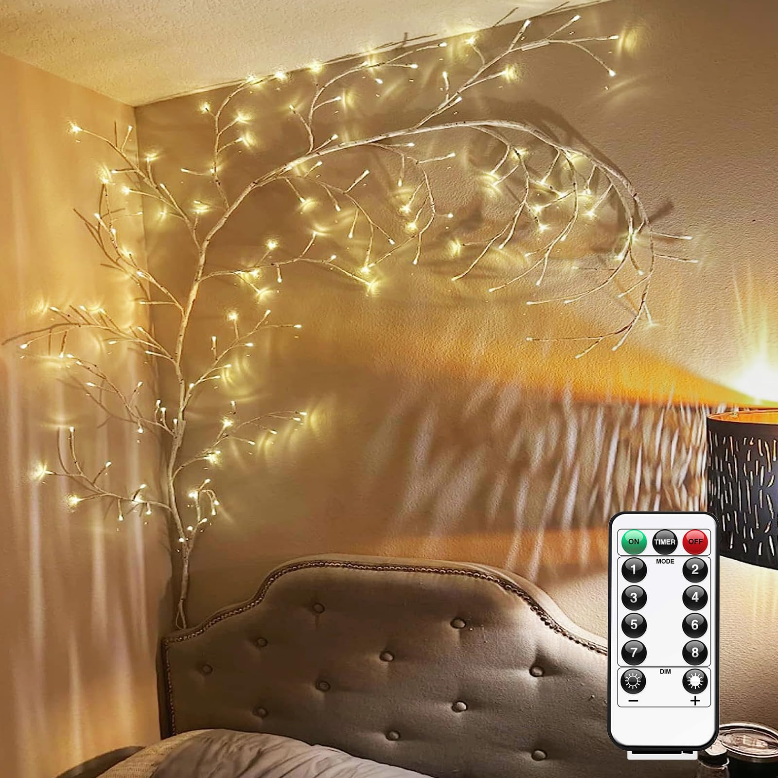 Willow Vine Lights With Remote For Wall: 7.5Ft Led Enchanted Vines Light Diy White Birch Tree Light For Room And Home Decor - Flexible Lighted Branches Light For Halloween & Christmas Decorations