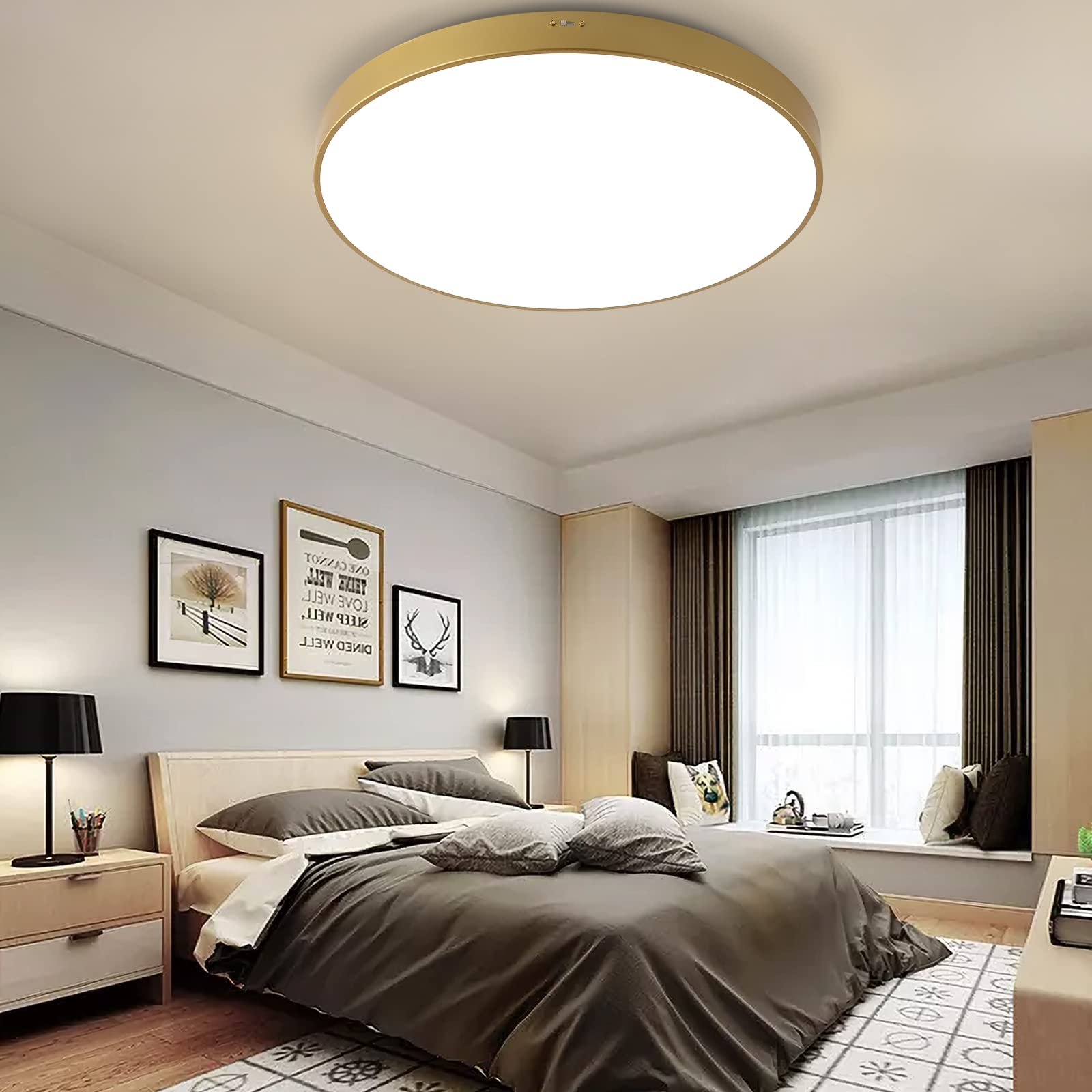 COTULIN 24 Inch Gold LED Flush Mount Ceiling Light, Adjustable 3000K/4000K/5000K, Metal Frame for Bedroom Living Room Kitchen