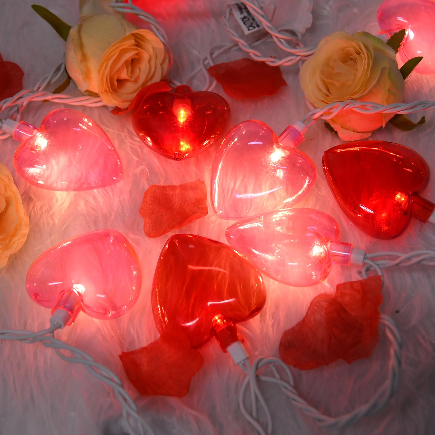 8.5Ft Valentines Decorations Lights, Red & Pink Heart String Lights With 10 Led Clear Red And Pink Heart Lights, Connectable Rom