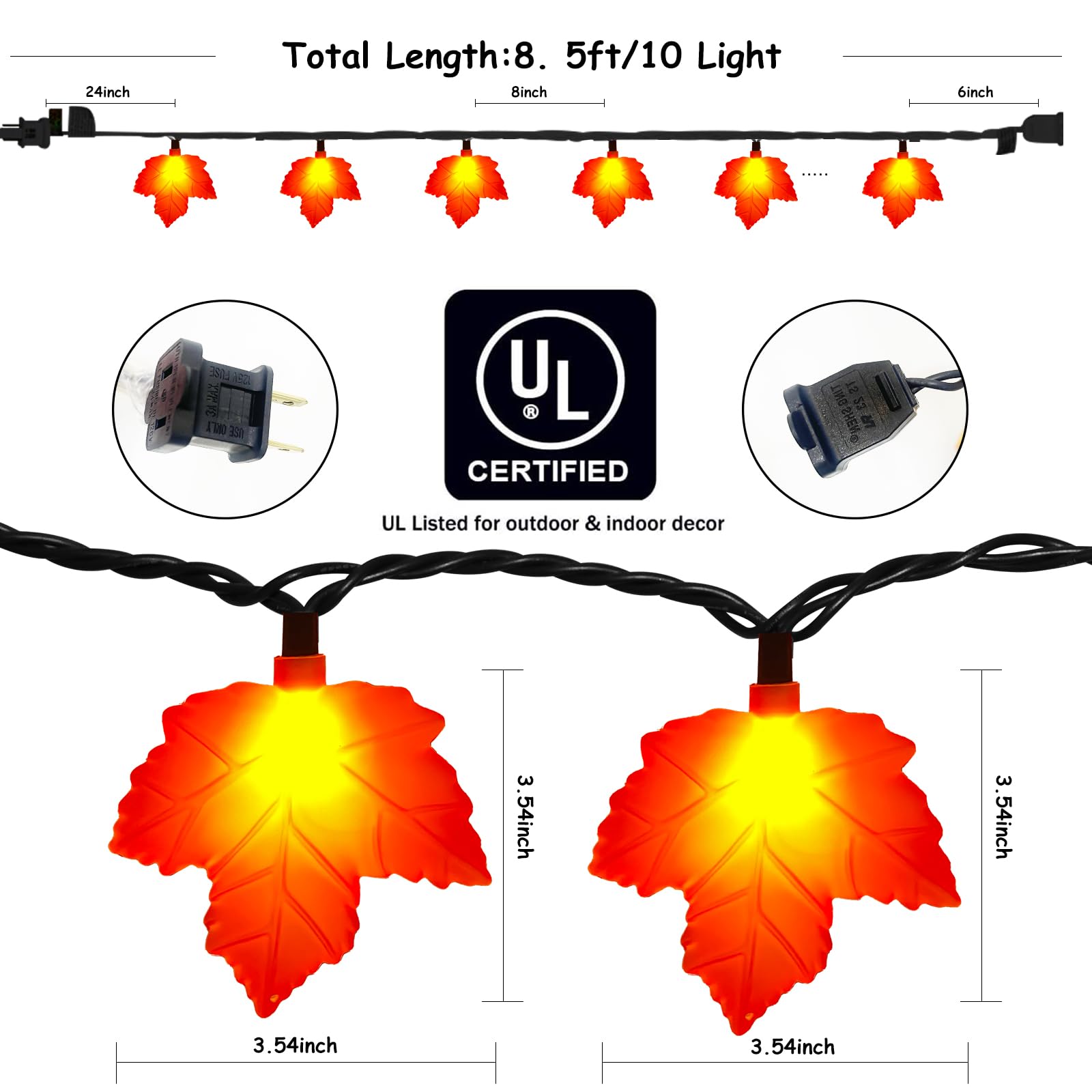Abeja Fall Decor Maples Leaf String Lights  8.5Ft Fall String Lights Plug In With 10 Led Orange Leaves Lights  Orange Thanksgiving Lights For Thanksgiving Decor  Indoor Outdoor Decorations