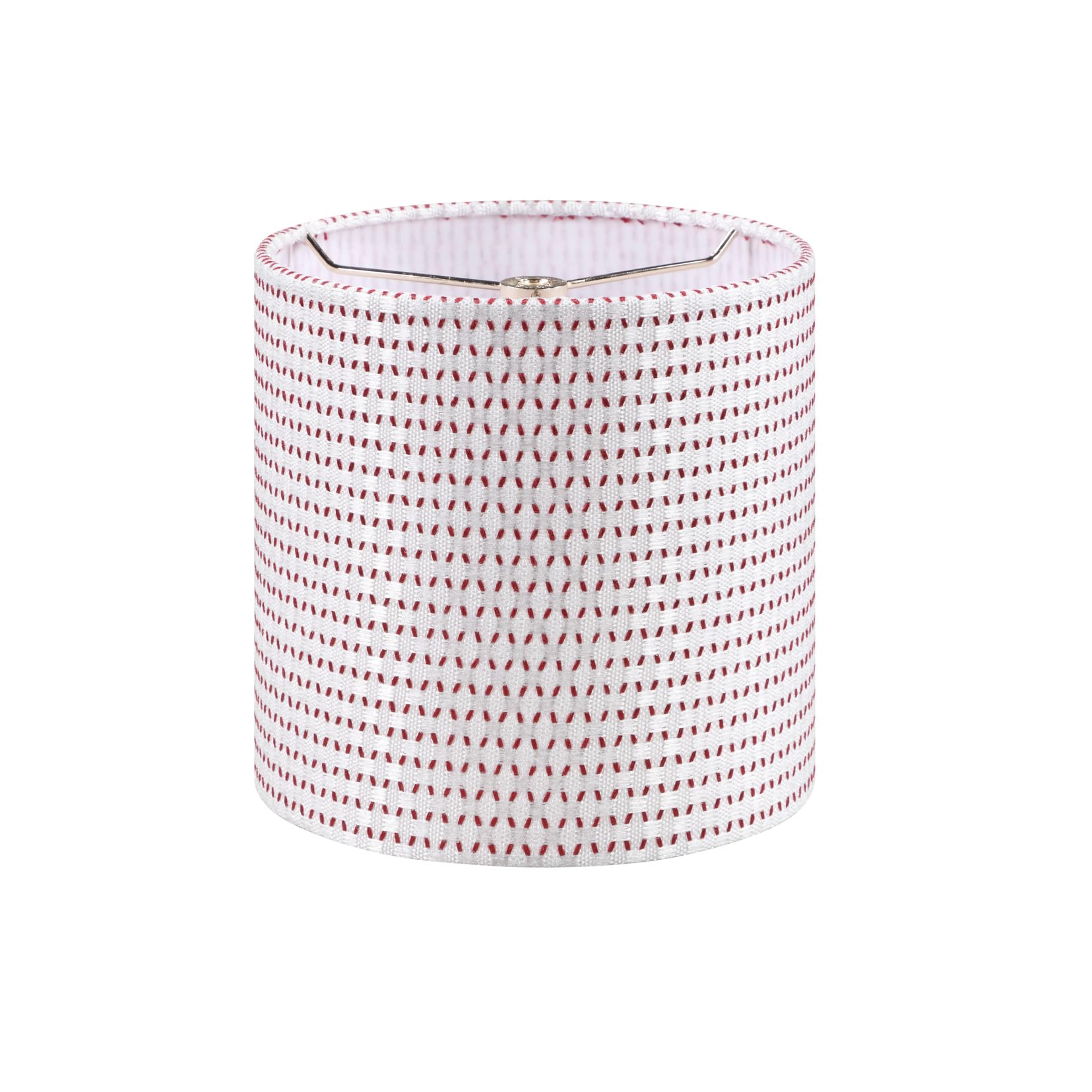Aspen Creative Drum Lamp Shade, 8in Wide, White & Red, Jacquard Textured Fabric, Model 31617