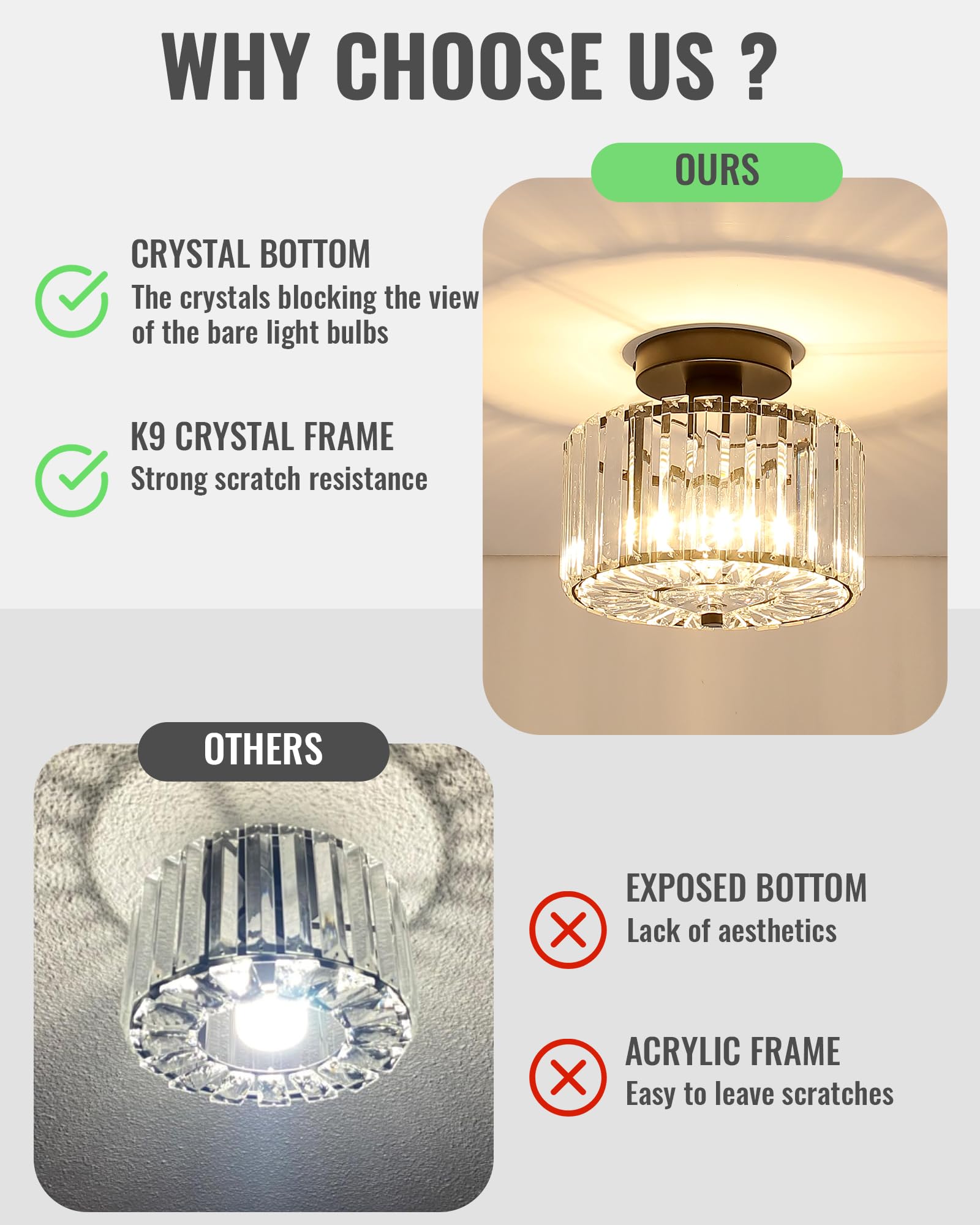 Pasentel Crystal Ceiling Light  Modern Mini Flush Mount Crystal Chandelier  8.89 Inch Black Light Fixture  Round Hallway Lighting Fixtures For Kitchen Entryway Laundry Room  1-Light  Sf004-1-Bk