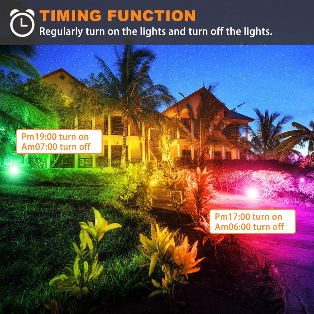 MELPO LED Flood Light Outdoor, 500W, 5000LM, Smart RGB, IP66 Waterproof, 4 Pack, Black, Model BLFL-LFBA