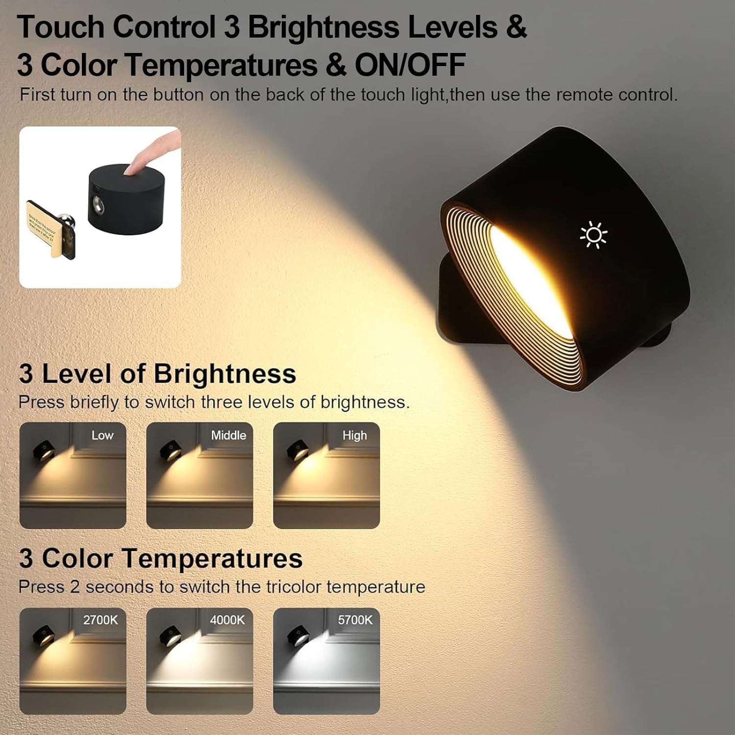 Lightess Smart Led Wall Sconces Set Of 2, Dimmable Wall Mounted Lamp With 3 Lighting & Rgb & Ambiance Mode, App & Touch Control,