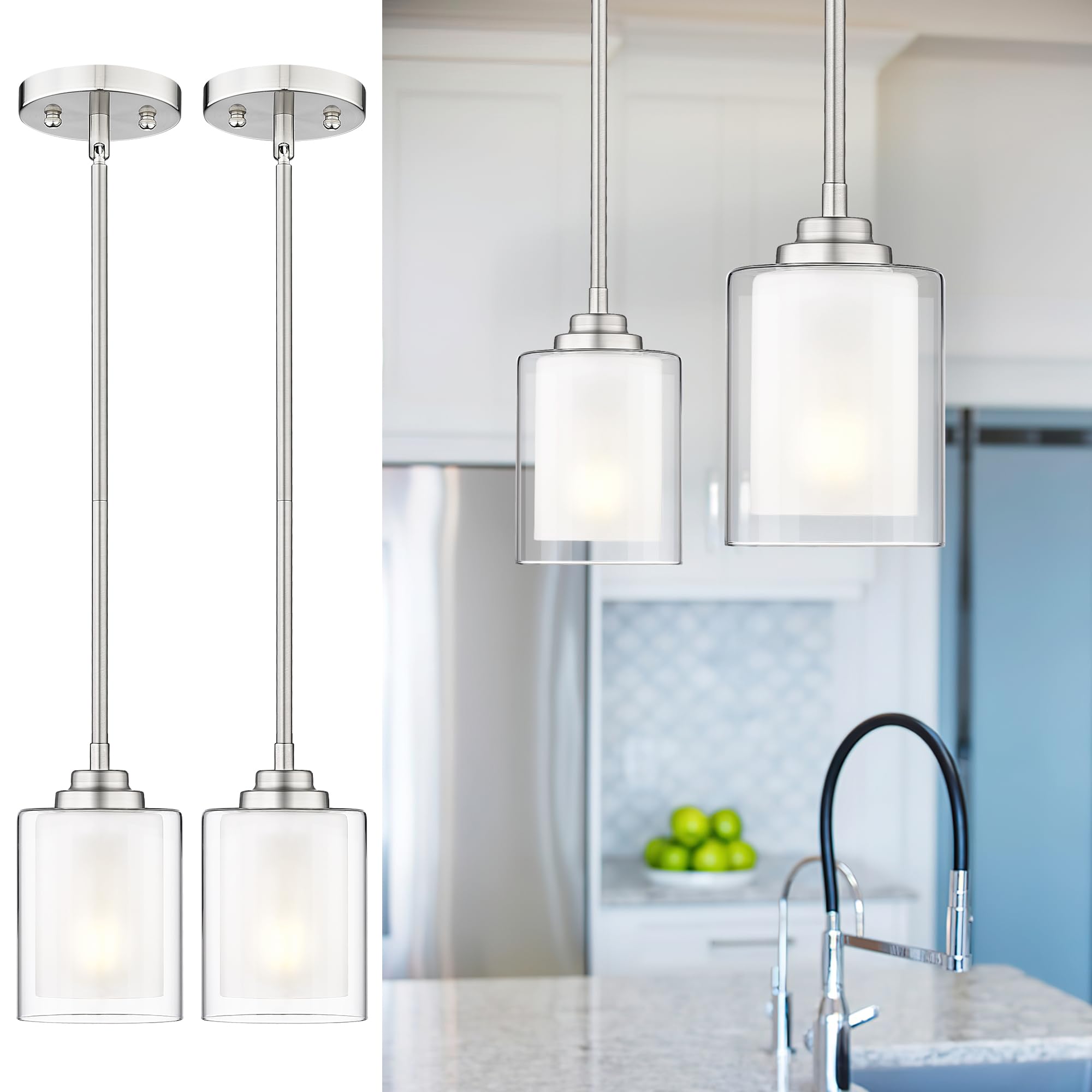 TENGXIN Modern Pendant Light,Brushed Nickel Modern Pendant Light for Kitchen Island,Hanging Ceiling Light Fixture,Farmhouse Pend