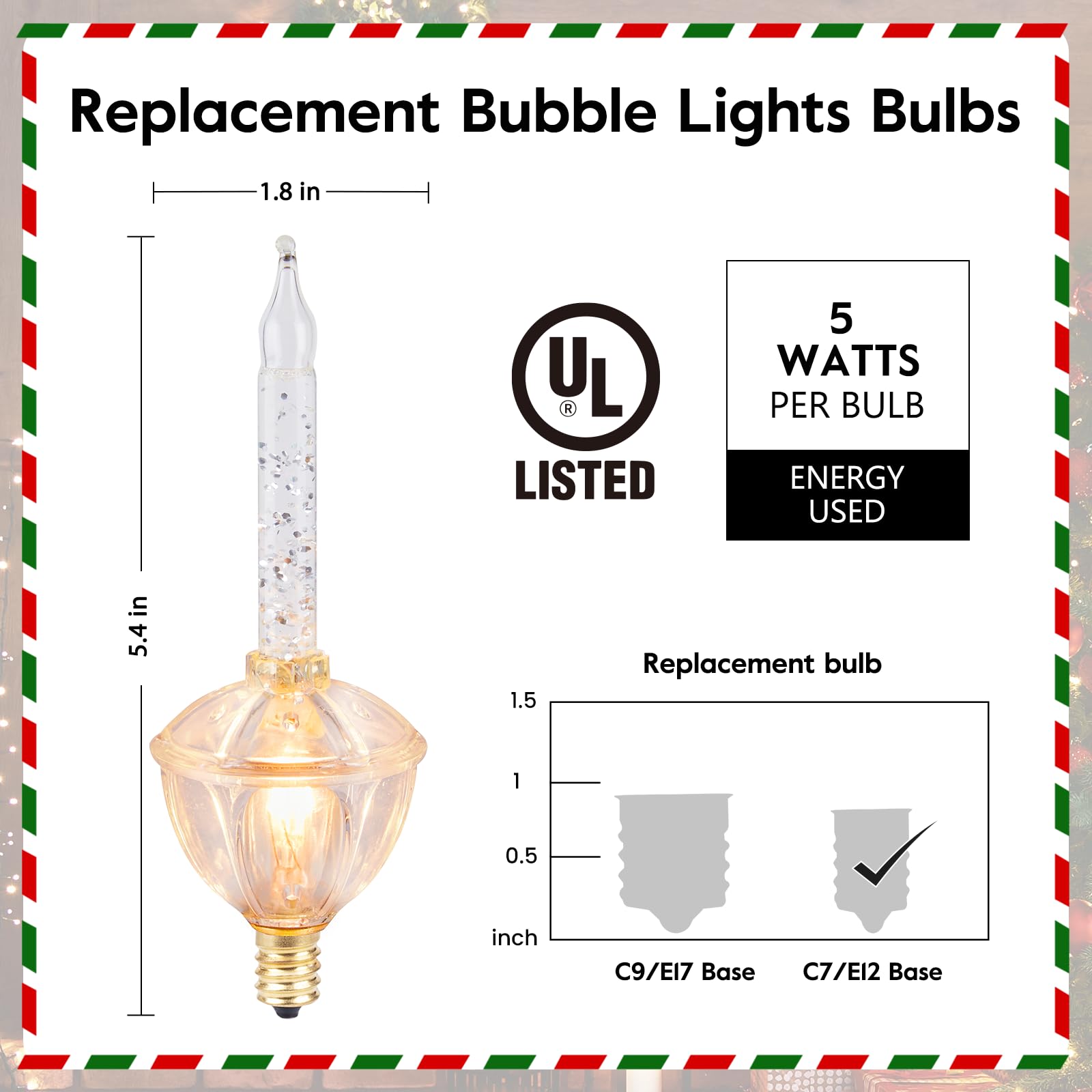 Minetom 14 Pack Bubble Lights Replacement Bulbs, Clear Fluid Lights Bulbs, C7 E12 Candelabra Base, Xmas Bubble Lamps For Christmas Tree Decorations, Warm White