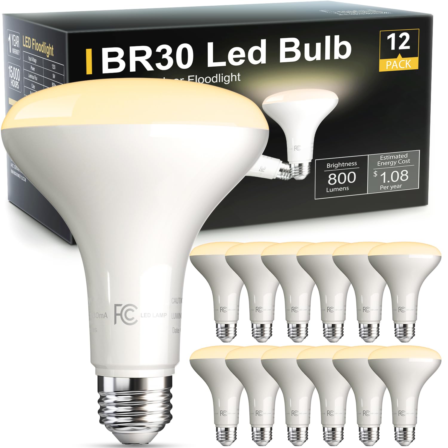 Volivo Led Flood Light Bulb 12 Pack, Recessed Ceiling Bulb, Br30, 65W Equivalent Efficient 9W, Dimmable, E26 Base, Soft White 27