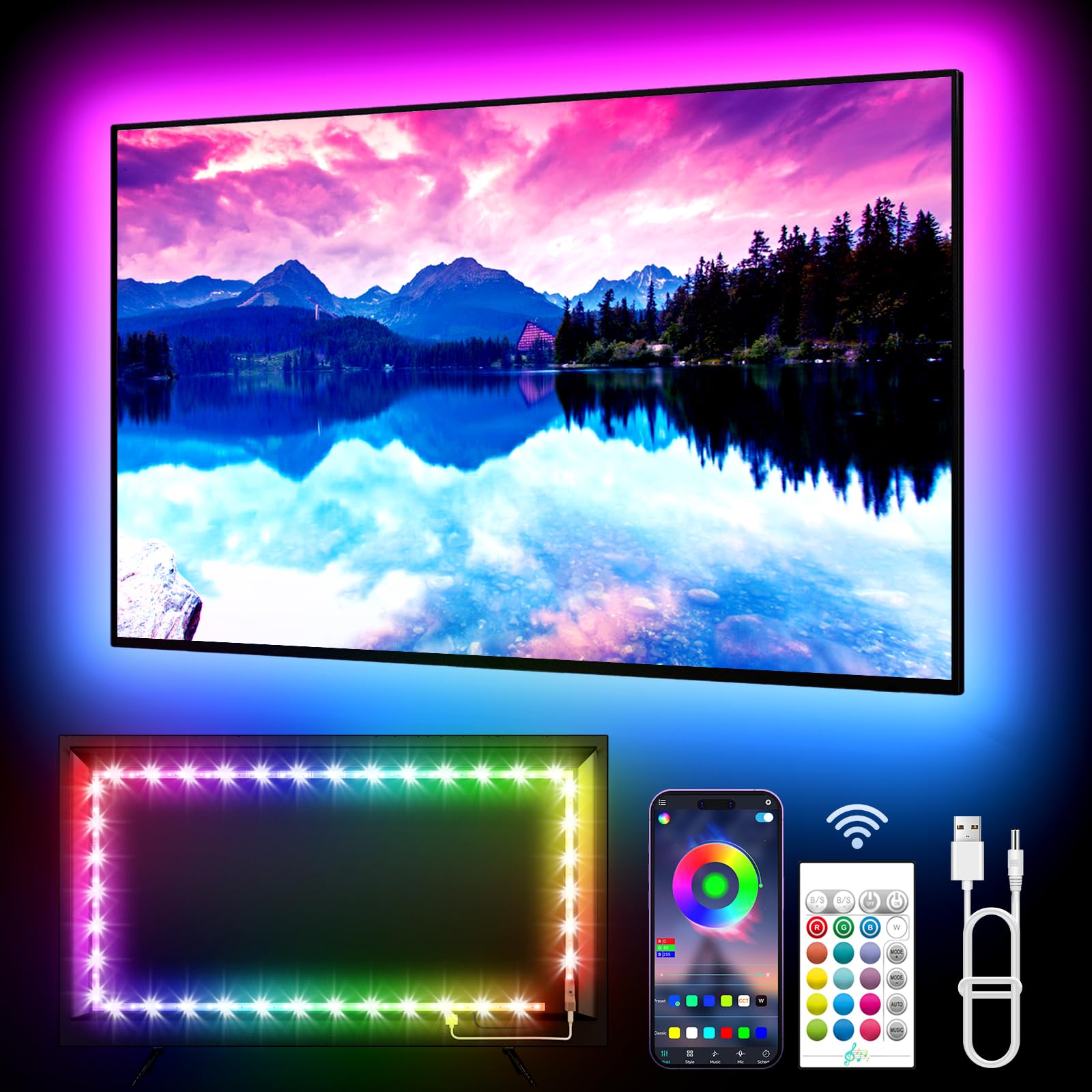 Kantutoe Led Backlight Strip For 32-45 Tvs, 9.84Ft Rgb Lights With Remote & Music Sync, Usb Powered, Multicolor Ssg-104