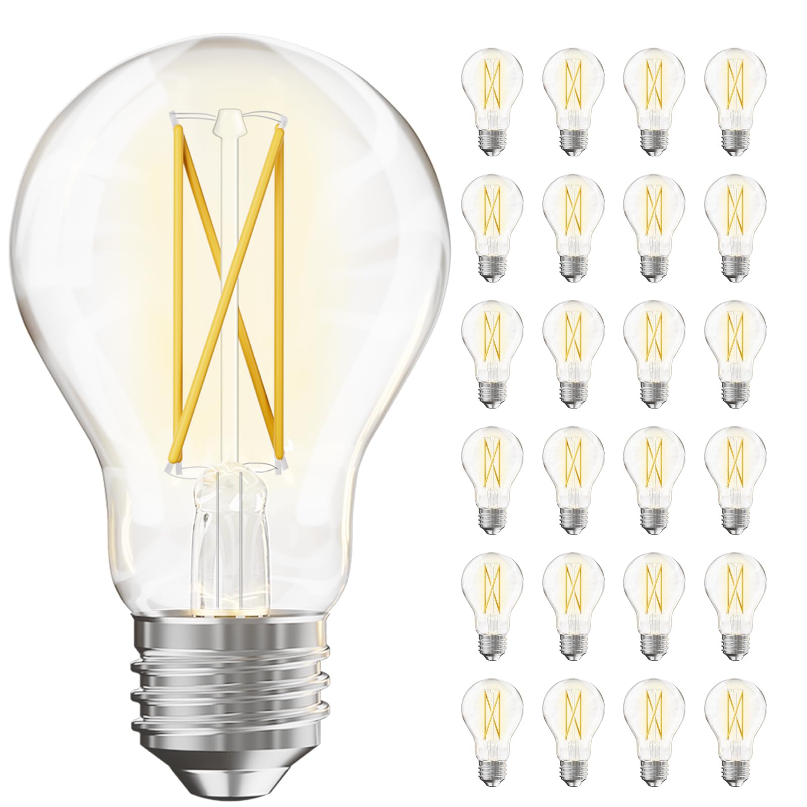 Tjoy 24 Pack A19 Vintage Led Edison Bulbs, Dimmable, 60W Equivalent, High Brightness 2700K Warm White, 7W E26 Standard Base, 800