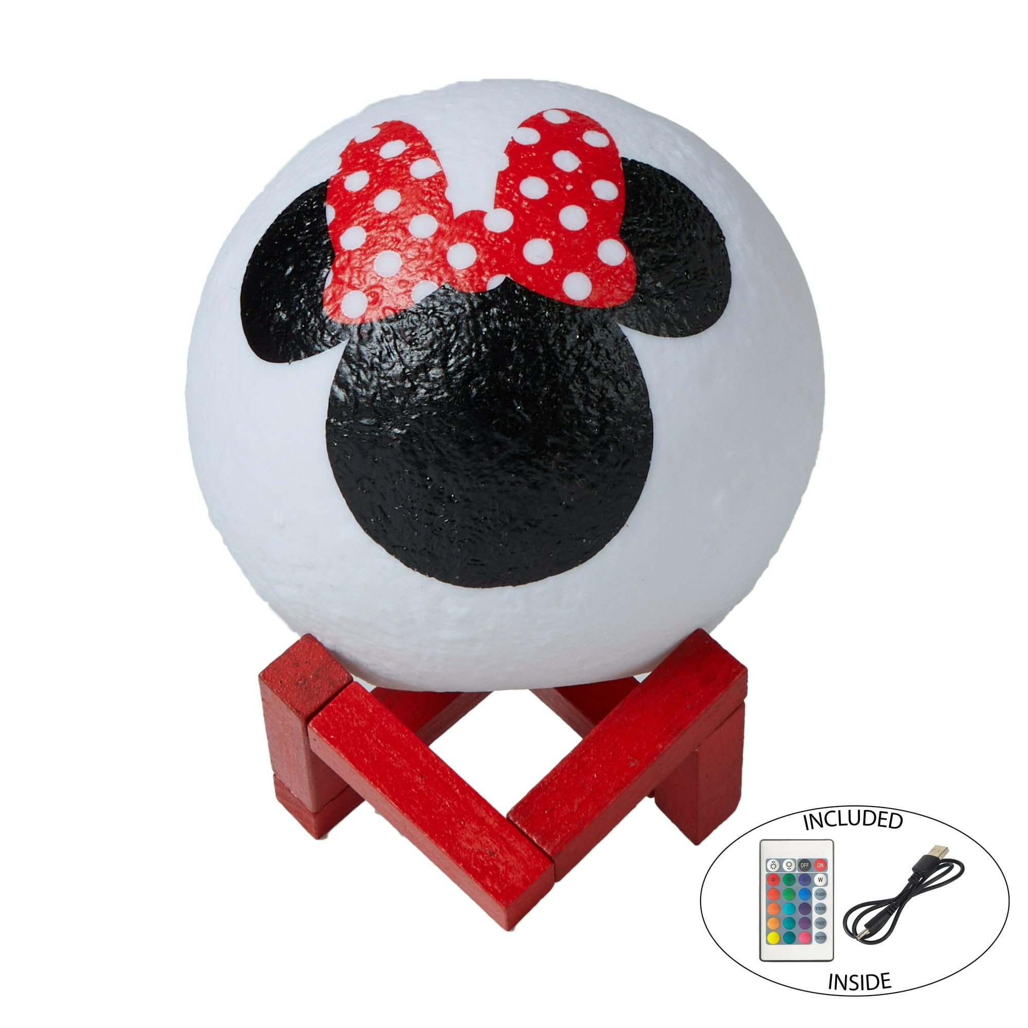 Idea Nuova Disney Minnie Mouse 6&quot; Led Color Changing Moon Light,Battery Or Usb Operated