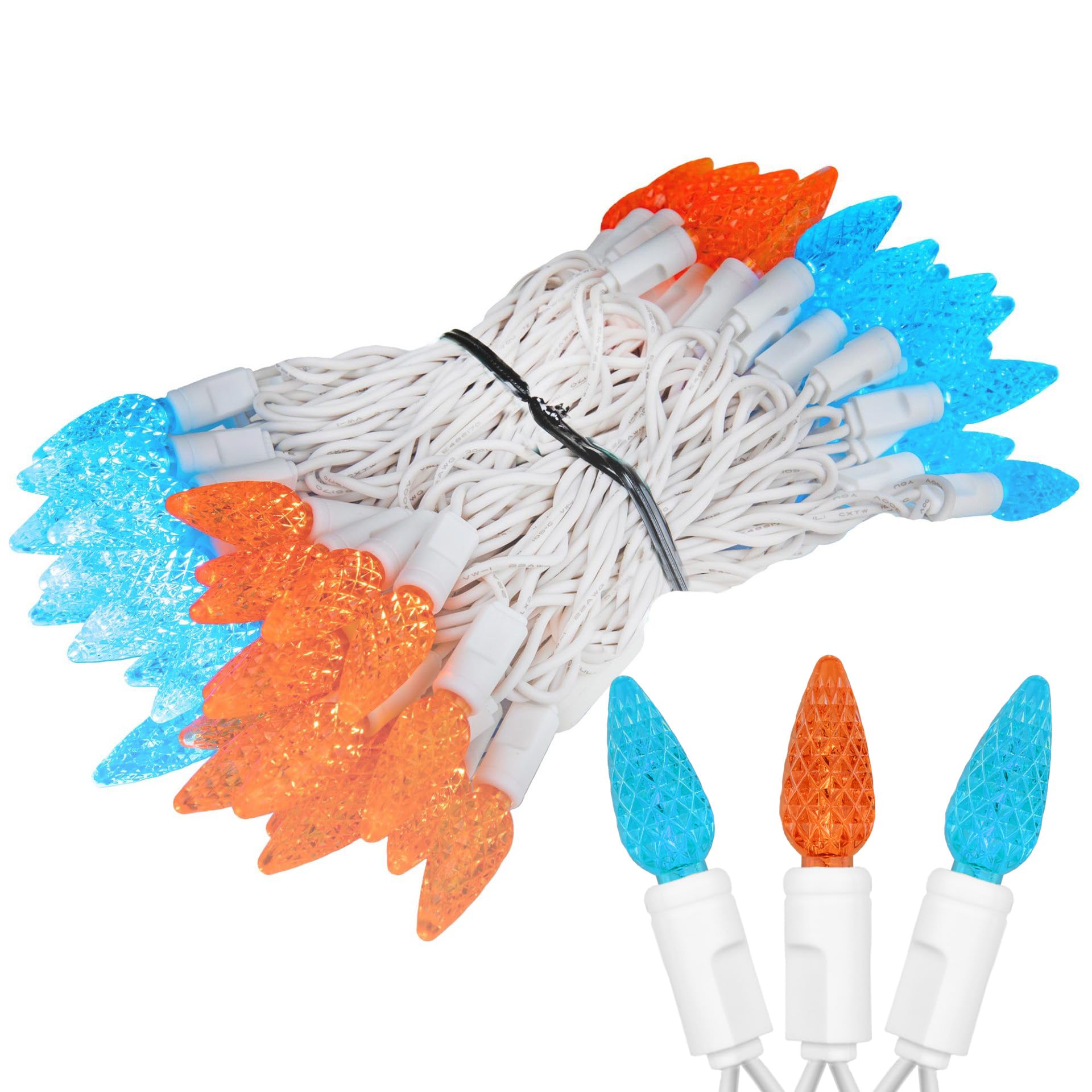 Novelty Lights 24FT LED Mardi Gras String Lights, Teal/Orange, White Wire, Model MRD-35B-2, Commercial Grade Outdoor Decorations