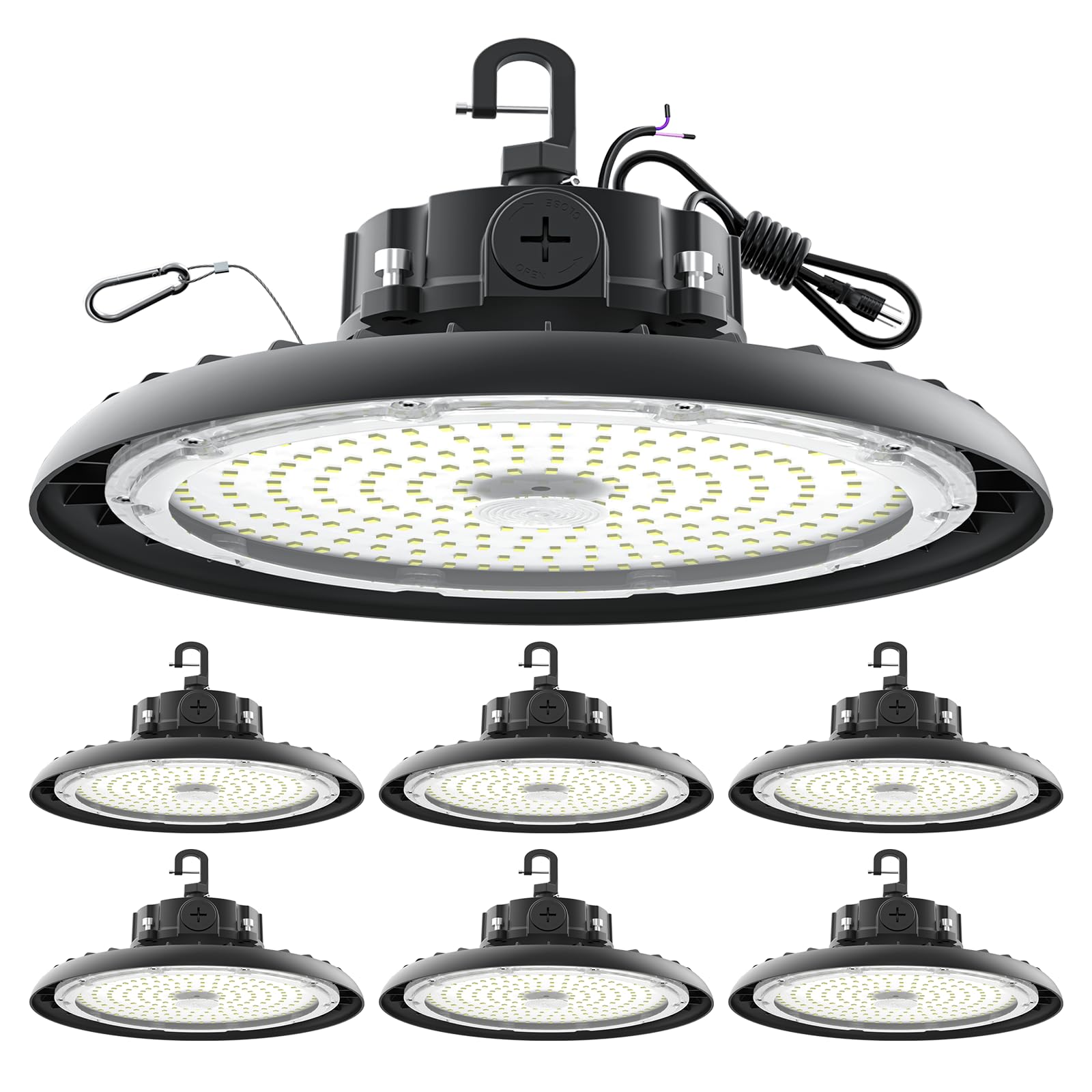 High Bay Lights Led Ufo Light 240W Led Shop Lights 6000K Ip65 Commercial Bay Lighting Fixture 43200 Lm Super Bright  5Ft Cable Plug & Play For Warehouse Factory Garage Workshop Barn 6 Pack