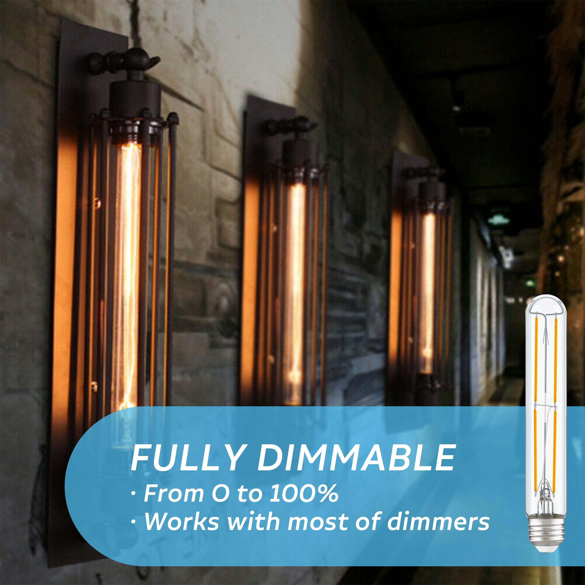 Padmo Ludaz Tube Light Bulbs 7.3 Inch E26 T10 Led Bulb Tubular Light Bulb 185Mm Long Skinny Light Bulb,6W 60 Watt Type T Bulb Fo