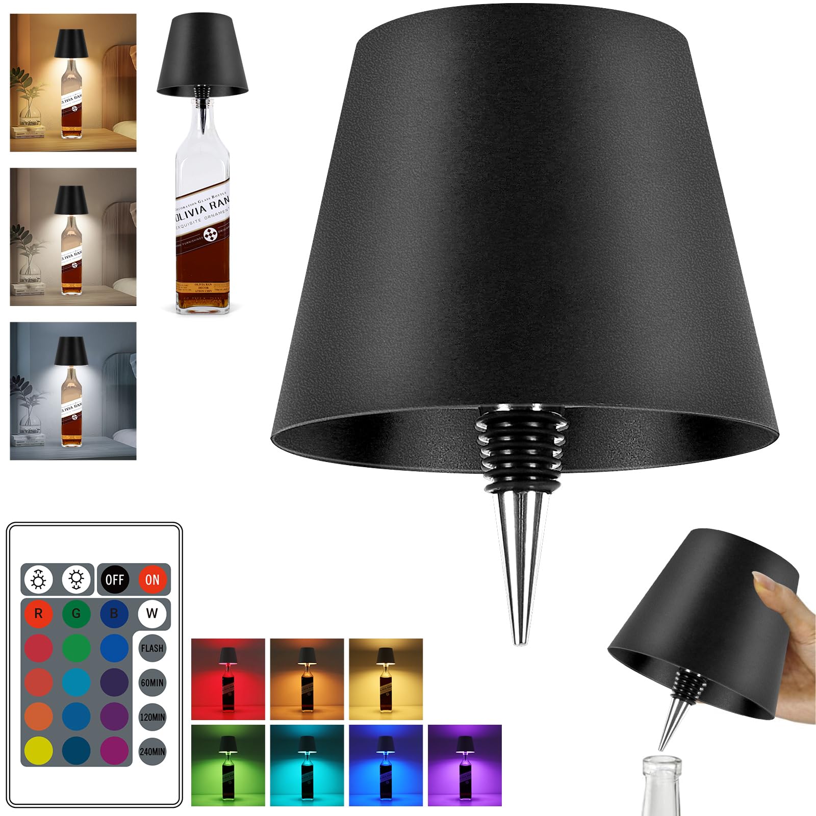 SOUDFK 2025 New Wireless Bottle Lamp,RGB LED Bottle Light with Remote(RGB Black, 1pc)