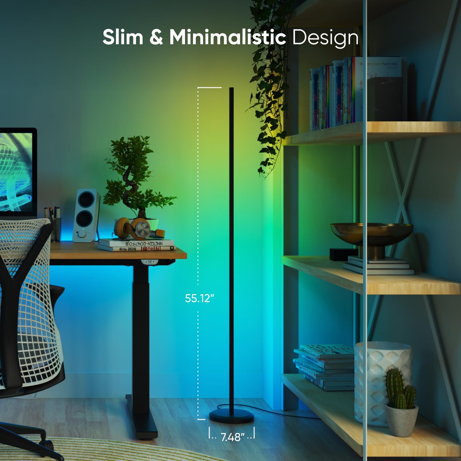 Nanoleaf Smart Floor Lamp - LED Corner Lamp, 16 Million Colors, Black, Model N7204K03-1FL, Voice Control, Music Sync, 1700lm