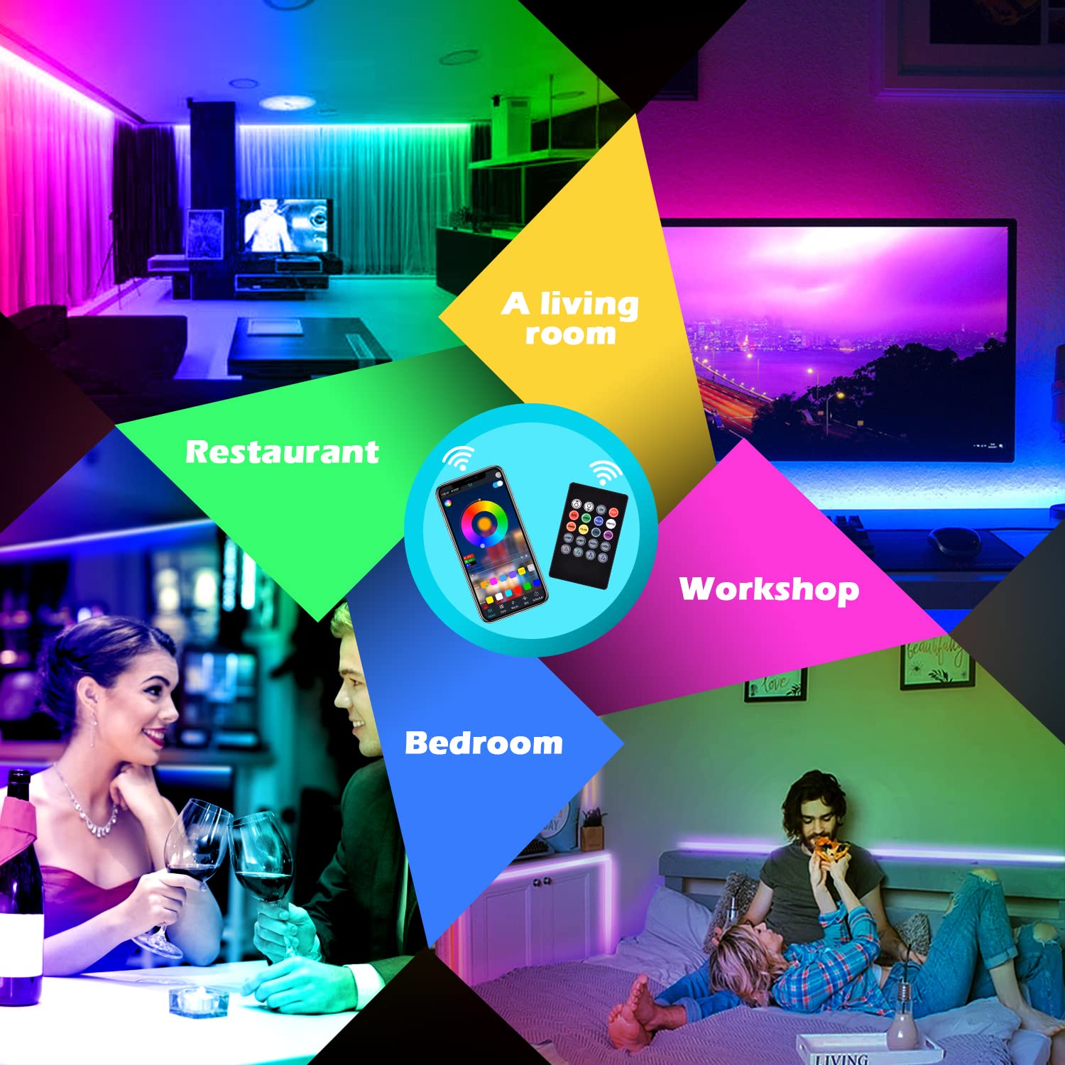 AILBTON LED Strip Lights, 200ft (2x100ft), RGB Color Changing, App & Voice Control, Model DT2-60, Multicolor, Ideal for Home Decoration
