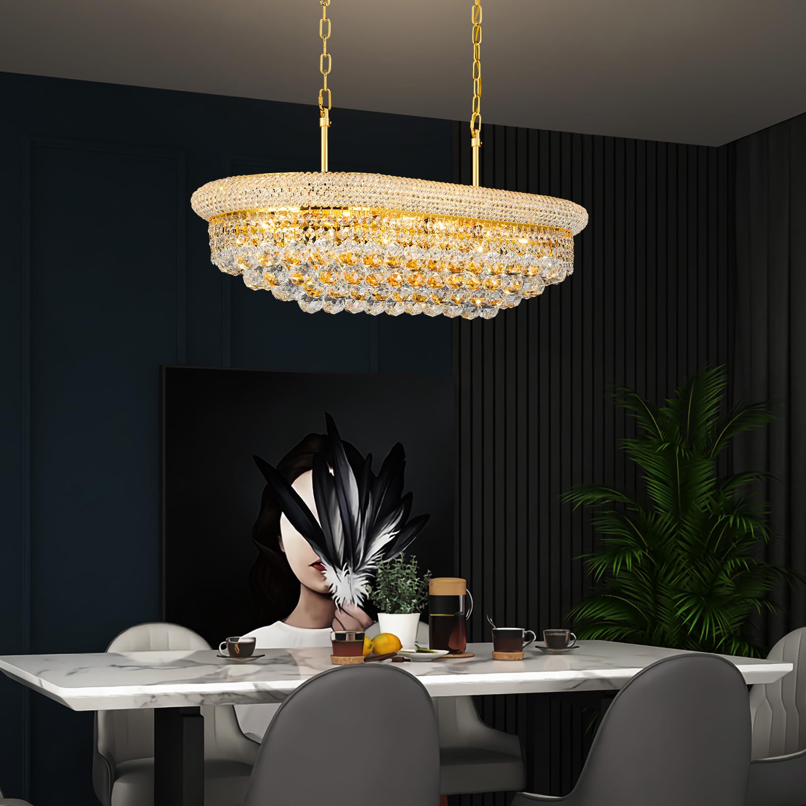 Gifarich 9-Light Crystal Chandelier, Gold Modern Lighting Fixture for Dining Room, L31" Empire Style, Model 8846-9S