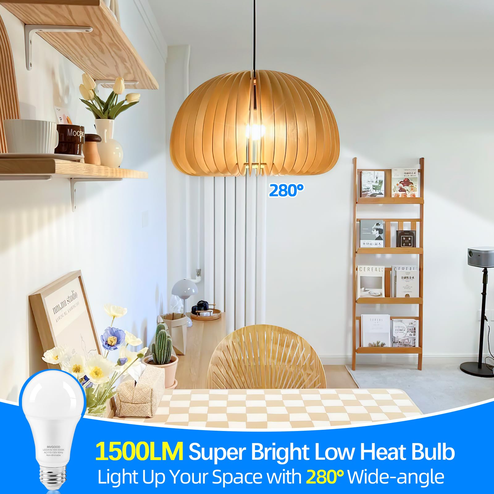 IINVGOOD 14W A19 LED Light Bulbs, 1600LM Bright, 5000K Daylight White, 12 Packs, E26 Medium Base, CRI 90+,