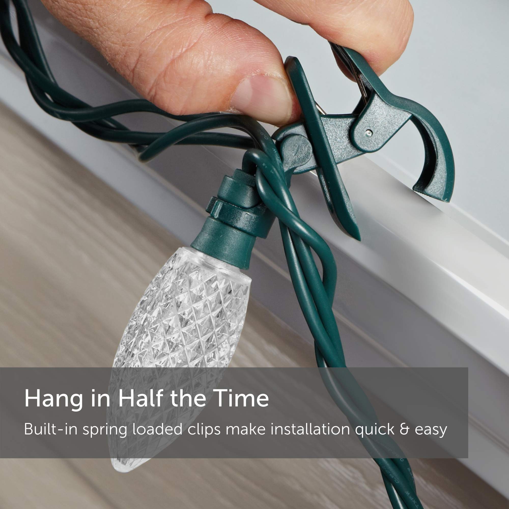 Noma C9 Led Quick Clip Christmas Lights | Built-In Clip-On  String Lights | 24 Pure White & Blue Bulbs | 16  Foot Strand