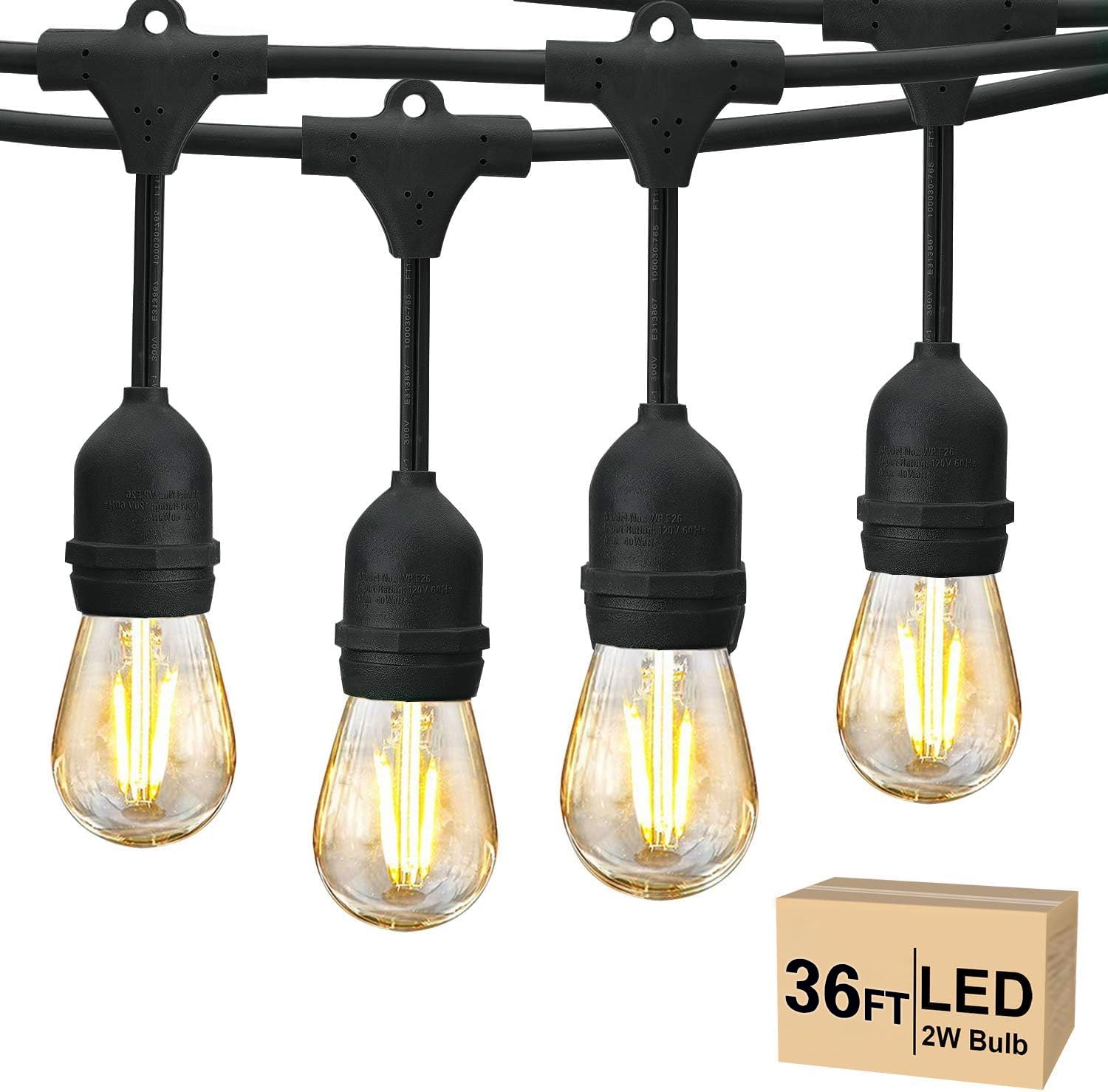 Svater 36 FT Outdoor String Lights 2W, Commercial Grade Patio Light with 13 pc Edison Shatterproof Bulbs, IP65 Waterproof LED Ha