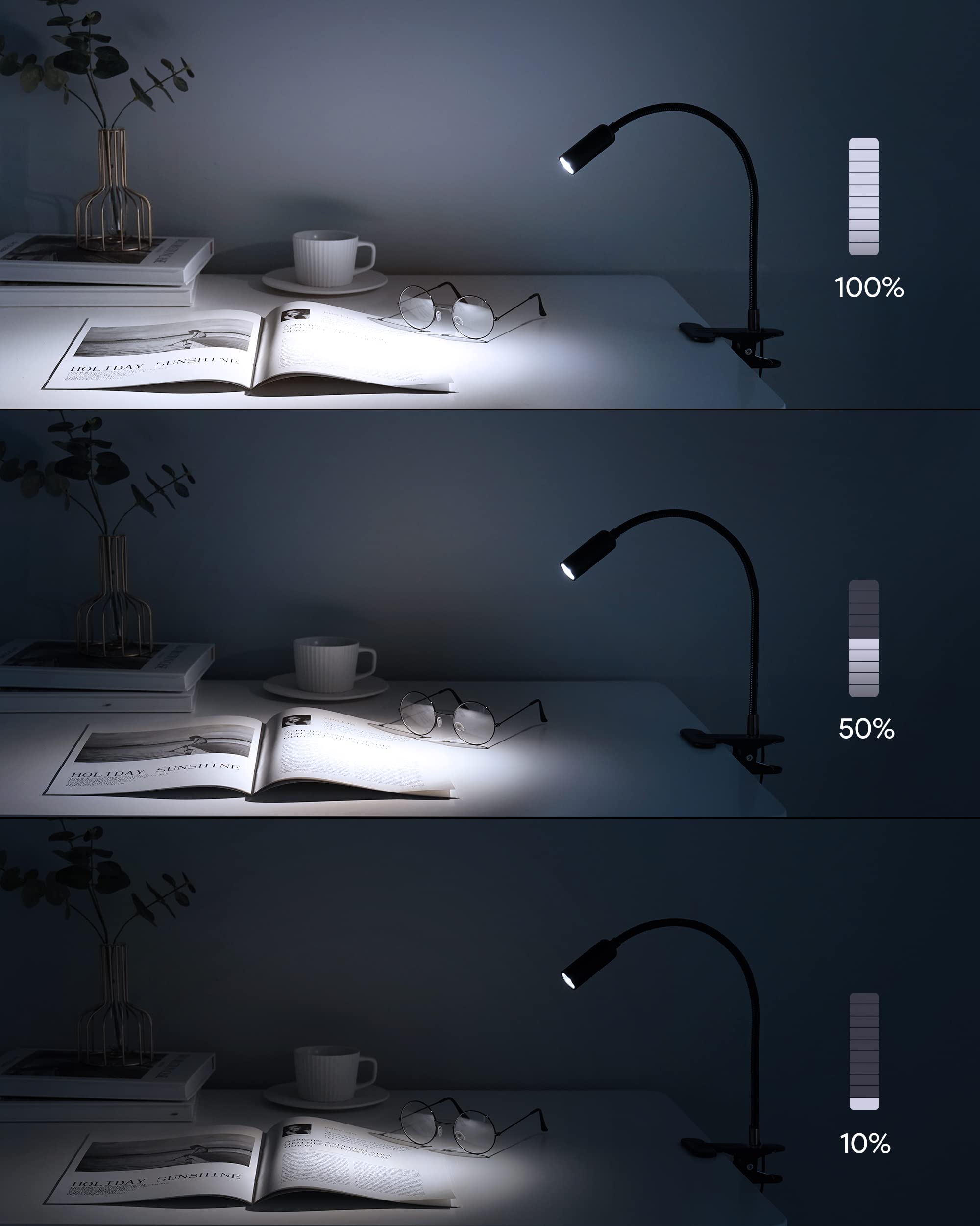 Jhd Led Desk Lamp With Clamp - 10 Brightness Levels, 12'' Flexible Gooseneck,Eye Protection Usb Lamp - Suitable For Home Office,