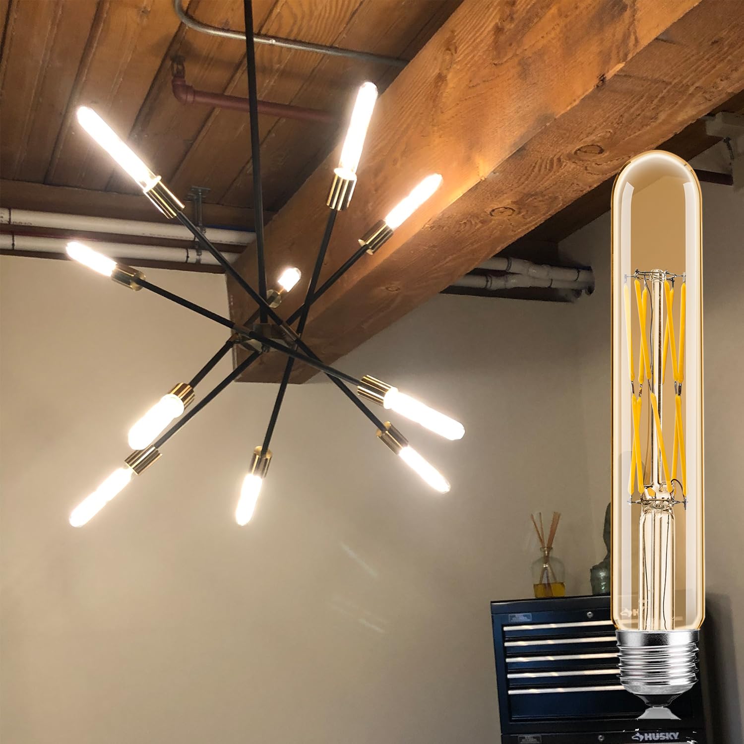 Leools T10 Led Bulbs,12W Dimmable Tubular Led Bulb,100 Watt Equivalent Edison Style Vintage Led Filament Light Bulb,Amber Glass,