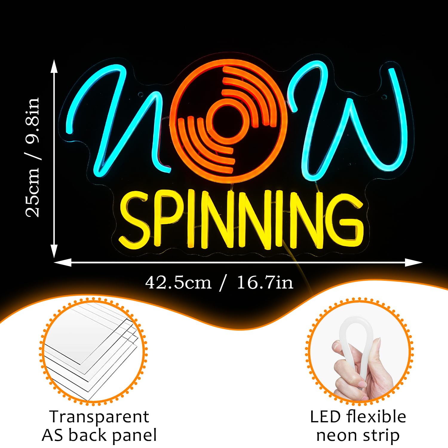 LISIGNVE Neon Sign - Dimmable LED Music Light for Wall Decor, 16.7x19.8 Inch, Ice Blue Yellow Orange, Acrylic