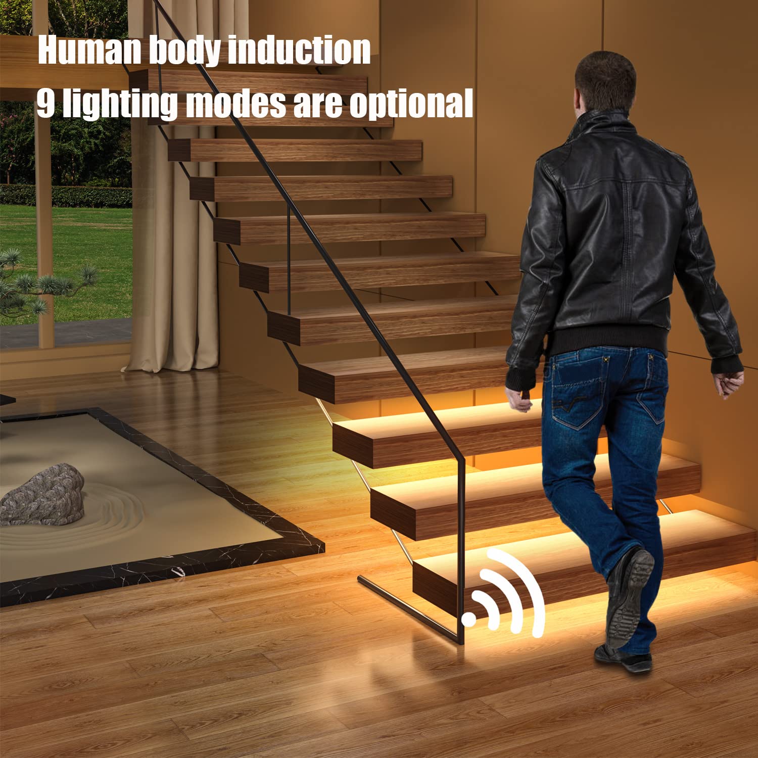 SuperStairLED Motion Triggered LED Stair Lighting Kit, 59ft Cuttable 3000K Warm White, Model SSL-5616, for 16 Stairs