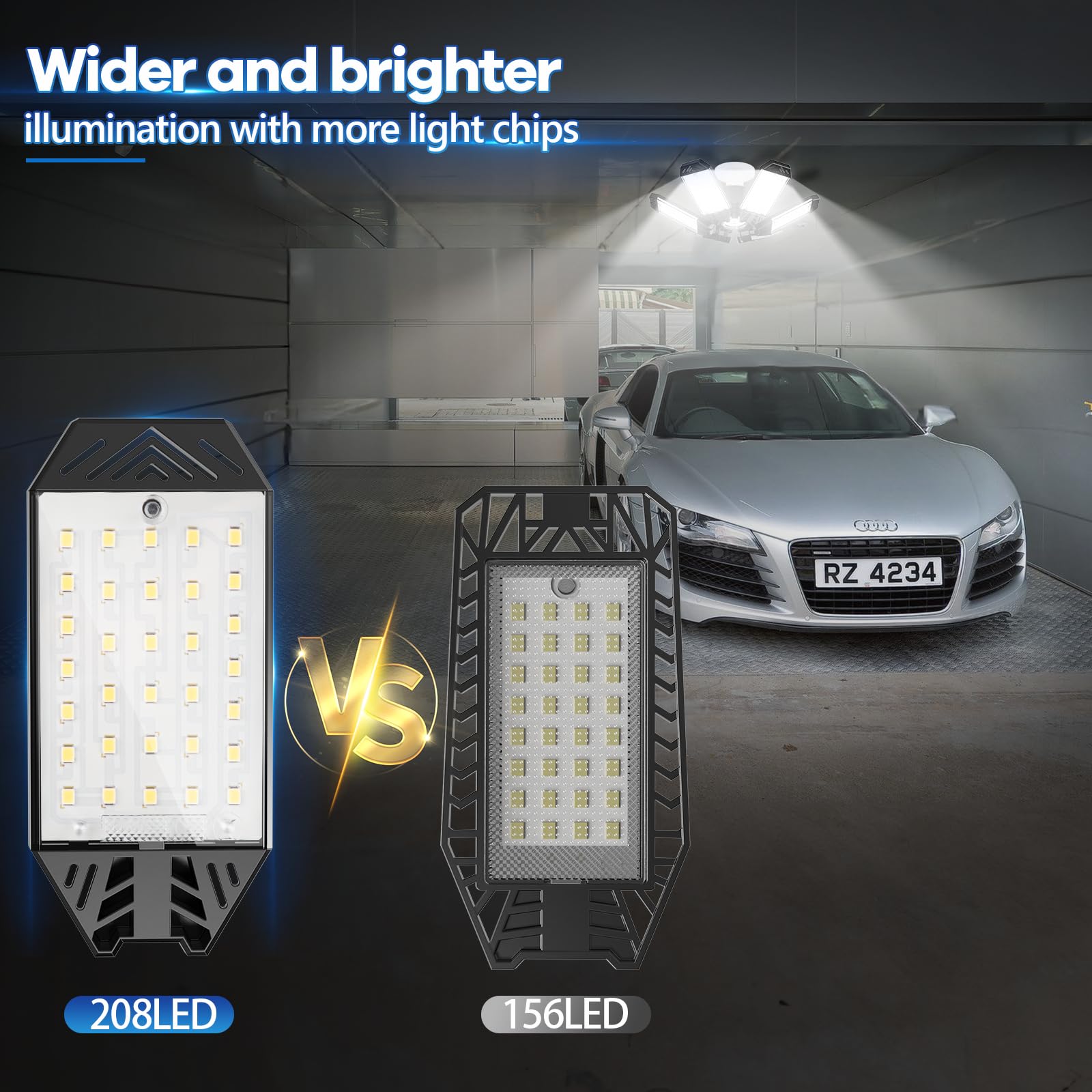 Xinghuanlit Garage Lighting 4 Pack - 200W 20000Lm 6500K Led Garage Lights With 6+1 Adjustable Panel Screw In E26/E27 Bulb Socket