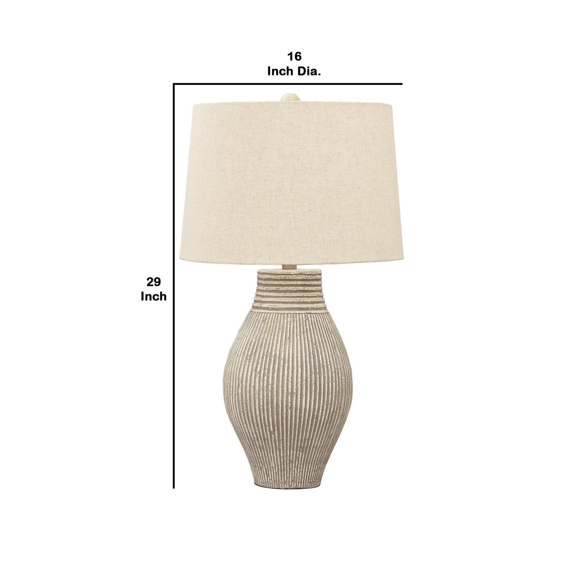 Benzara Drum Shade Table Lamp, Beige, Wood & Paper Composite Base, Model BM230940