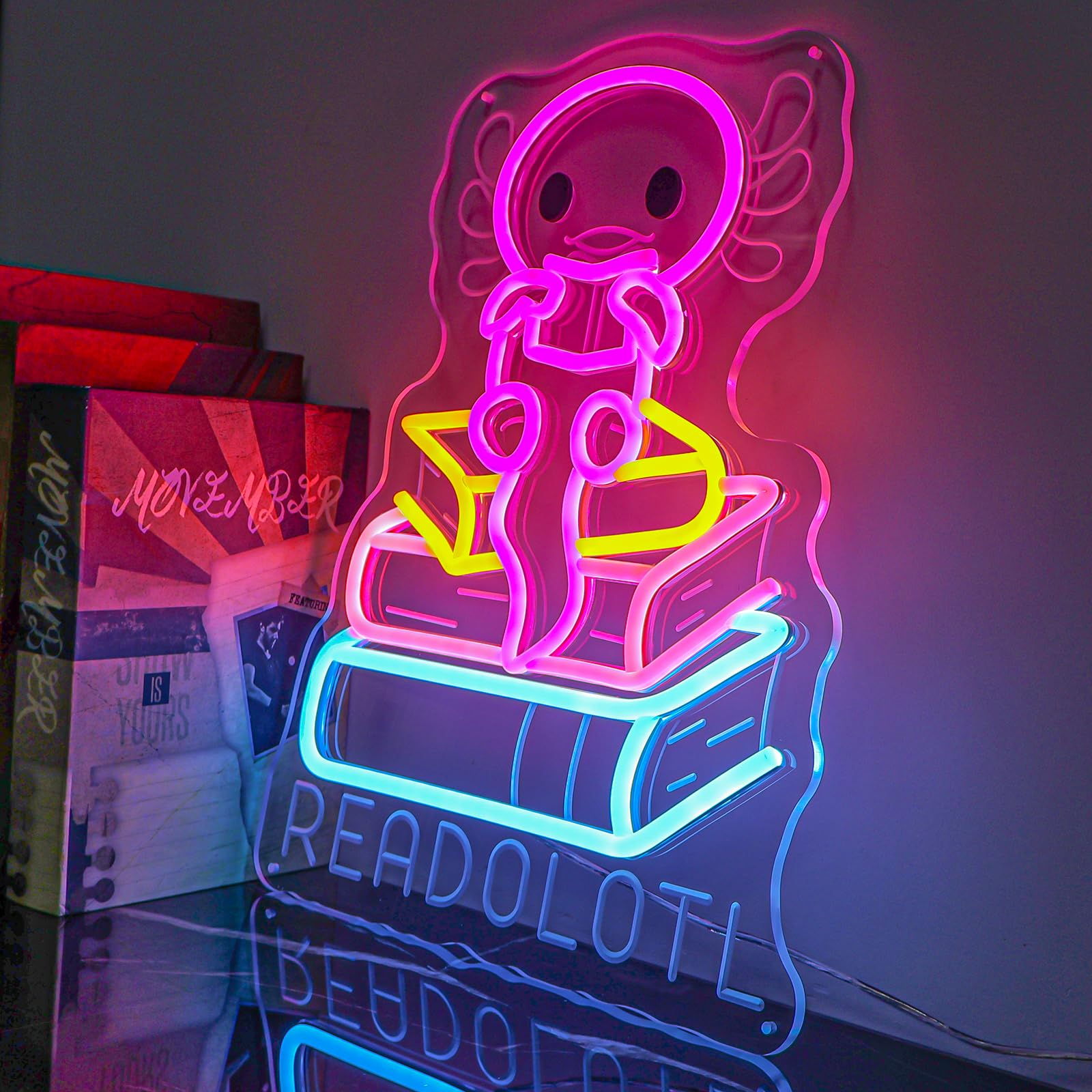 Housignz Readolotl Neon Sign LED Light for Classroom Decor, USB Powered, 15x11.7 inches, Silicone Material