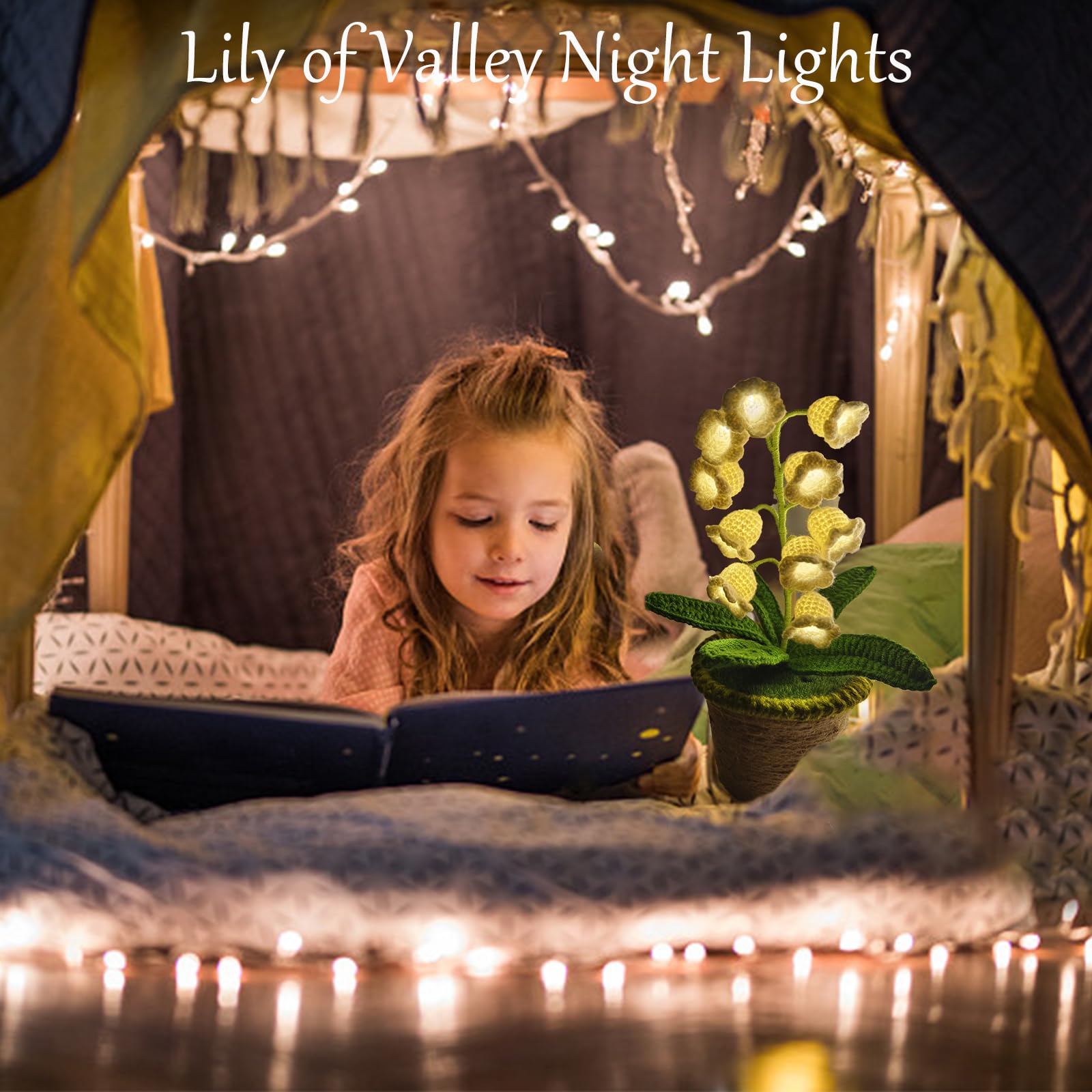 Forvermand Lily of The Valley Lamp - Large White Crochet Flower with 10 Night Lights, Perfect Gift for Women, Model FM004A