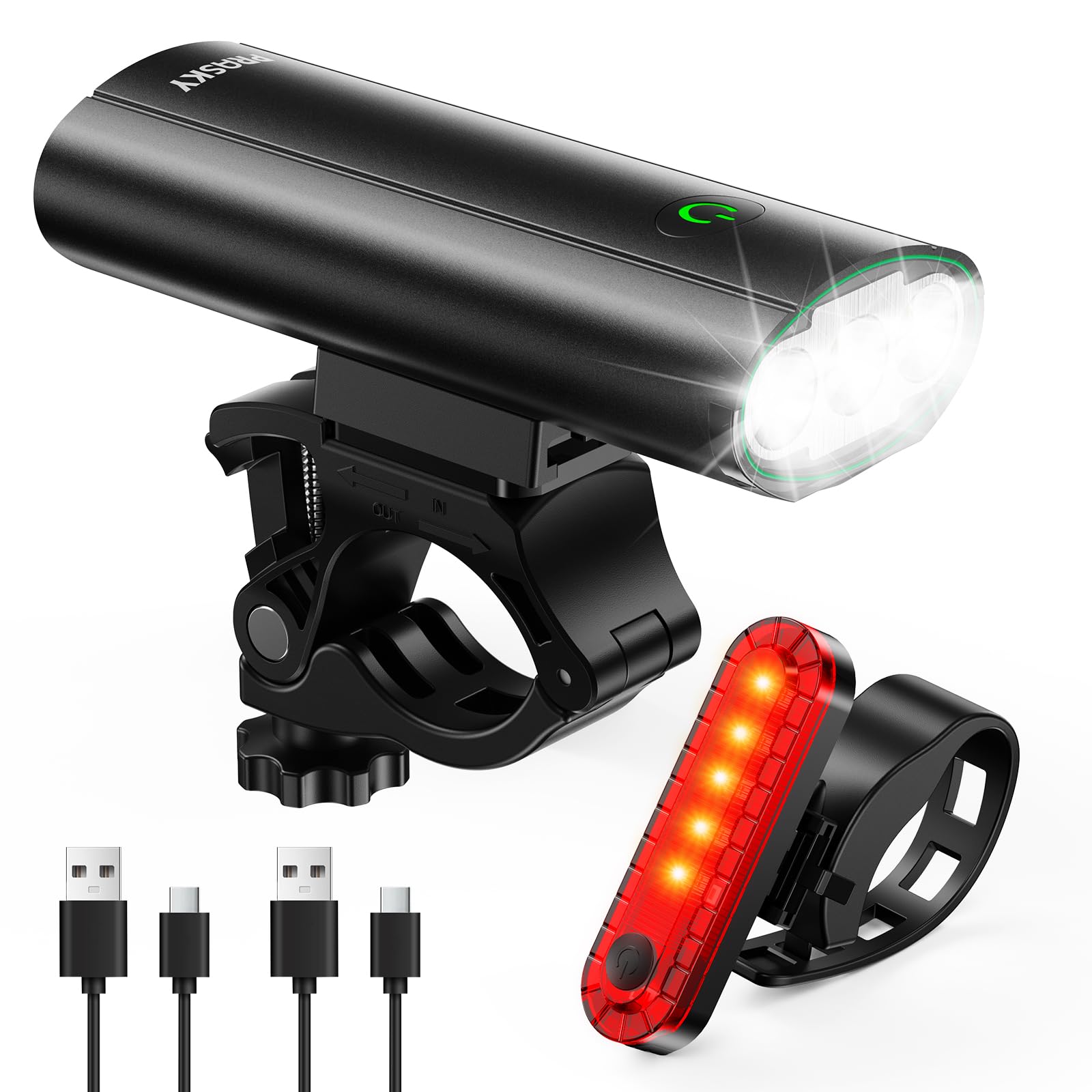 Bike Lights for Night Riding  USB Rechargeable Mountain Bicycle Headlight  Super Bright  Waterproof  6+4 Light Modes Bike Light Set for Cyclists and Commuters - Black