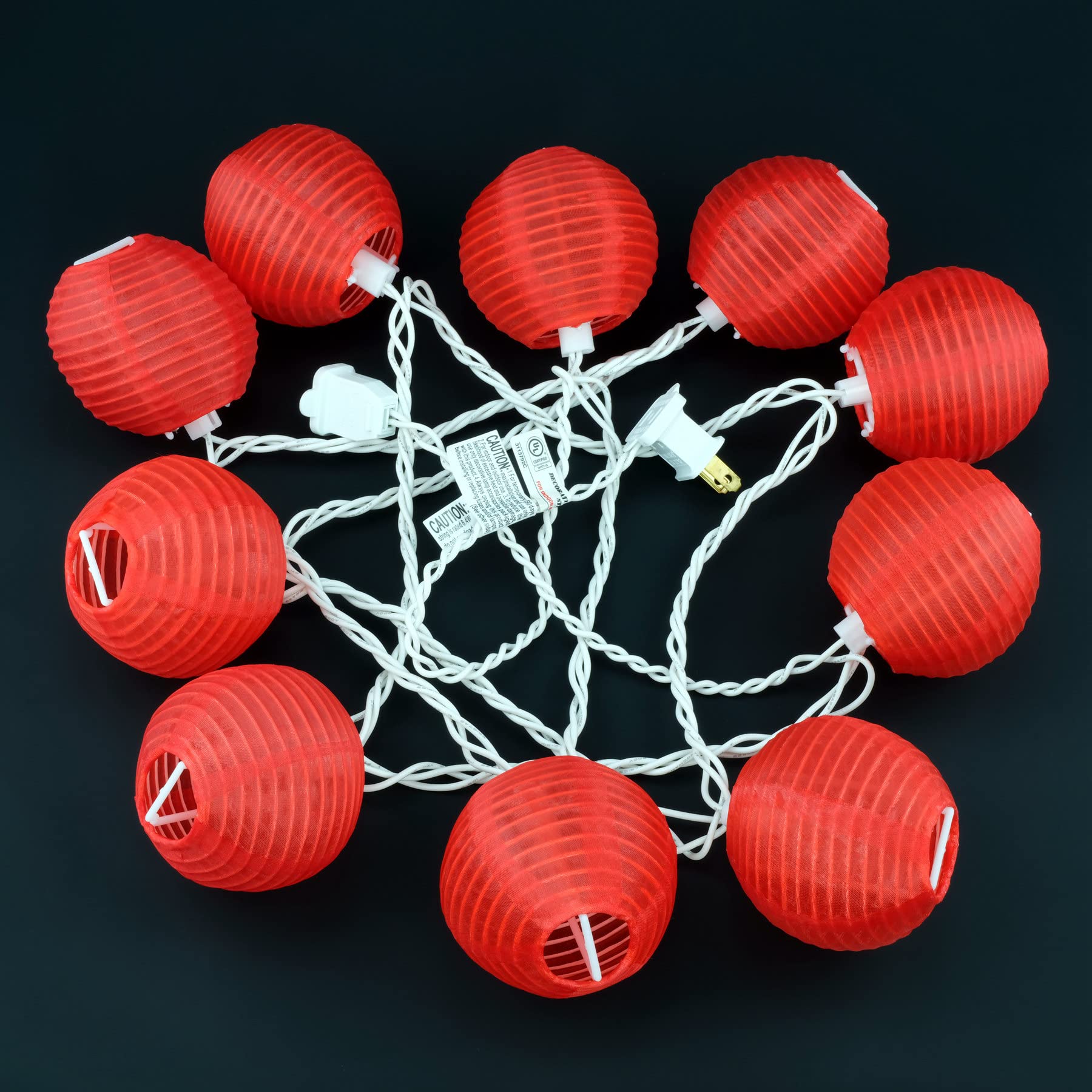 Yuletime Red Lantern String Lights, 10 Count On 7.6 White Wire, Ul Listed, 8 Spacing, Connectable Plug-In Decor