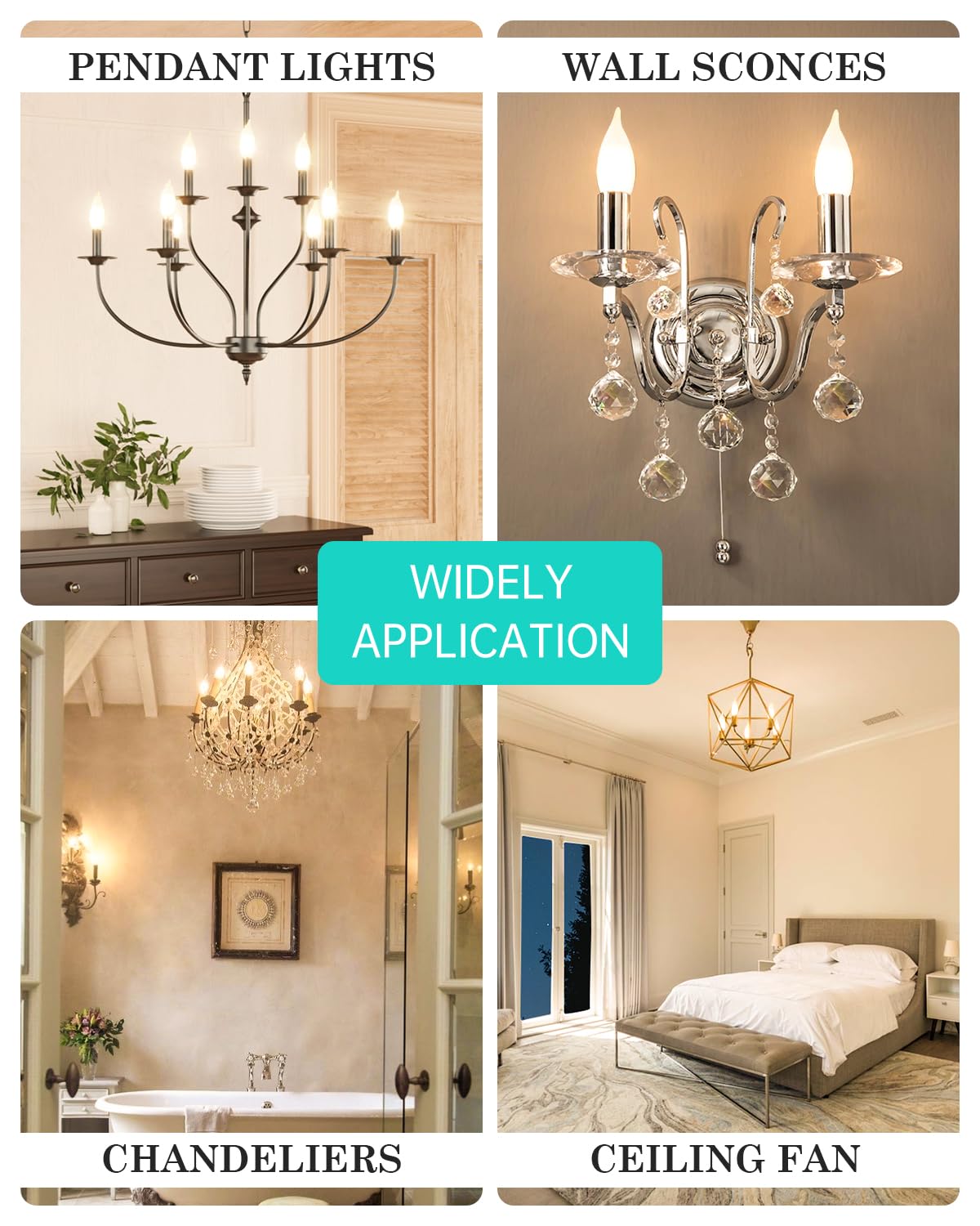 E12 100W Equivalent Frosted Led Candelabra Bulb Ca10, Dimmable Small Base For Chandeliers, Ideal For Living Rooms, Dining Areas,