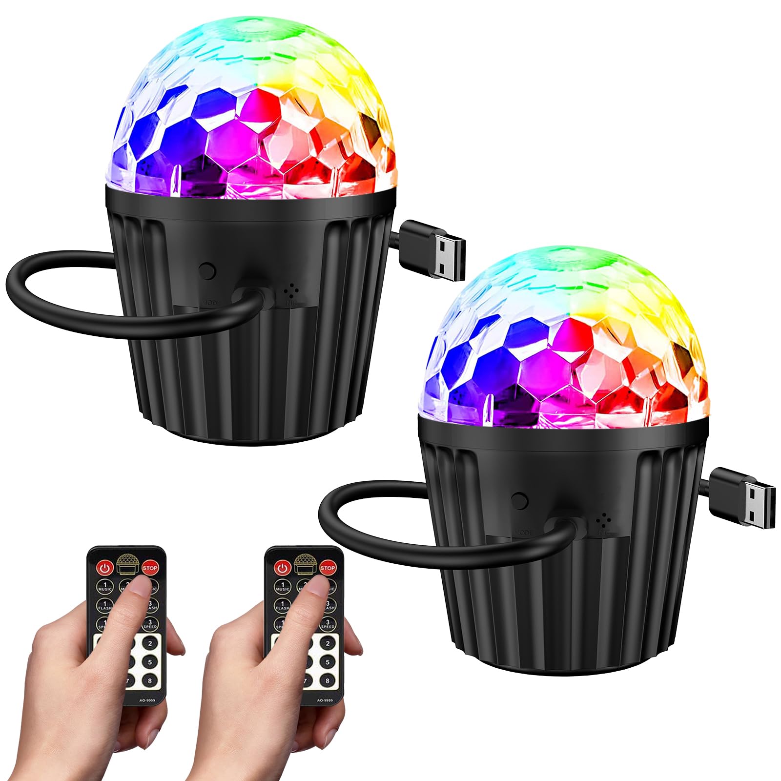 2-Pack Portable Mini Disco Ball Light For Party, Rgb Dj Strobe Light With Remote Control And Usb Cable, Sound Activated Stage Li