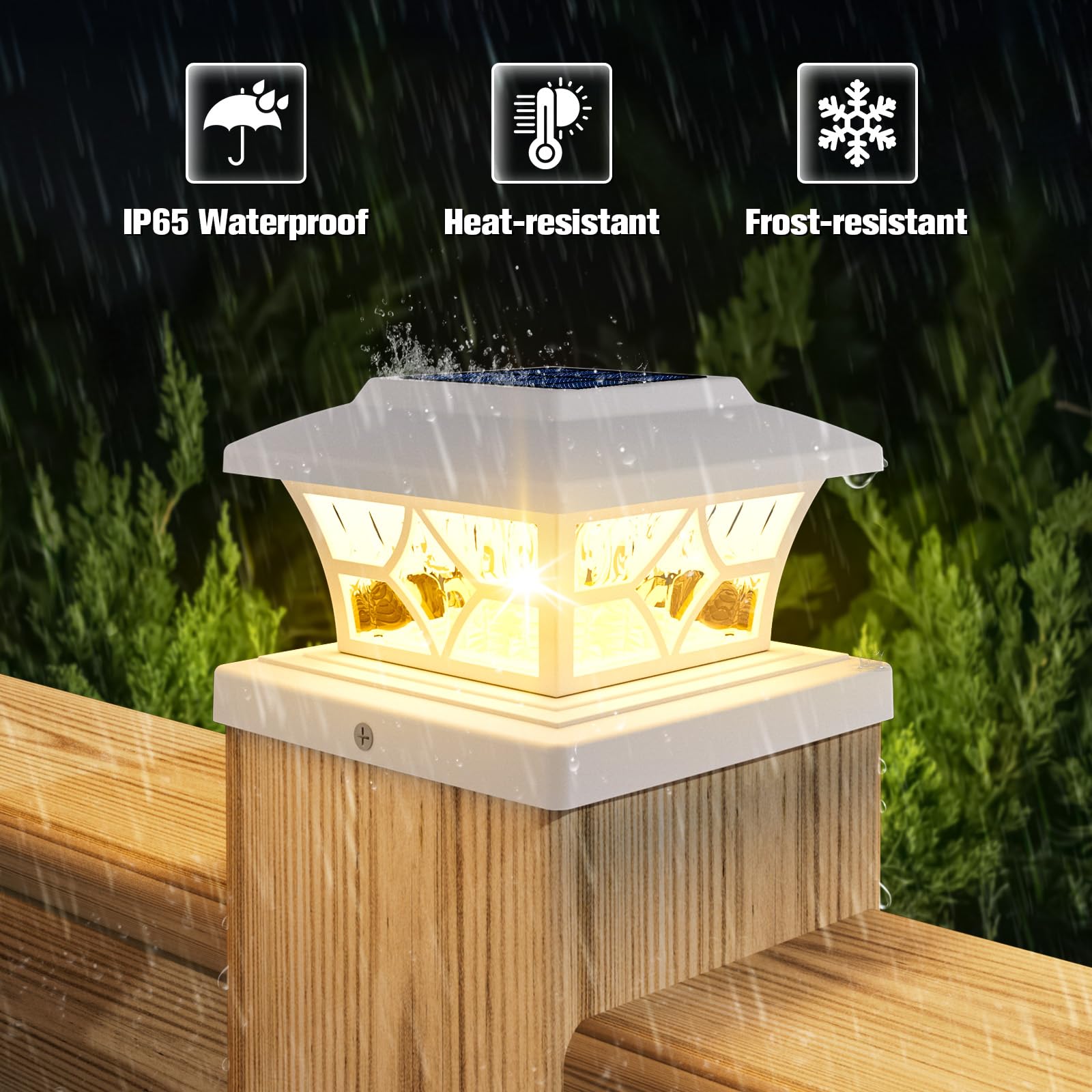 Volisun Solar Post Cap Lights Outdoor, Solar Powered Fence Post Cap Lights For 4X4 Vinyl/Wood Post, White Waterproof Solar Deck