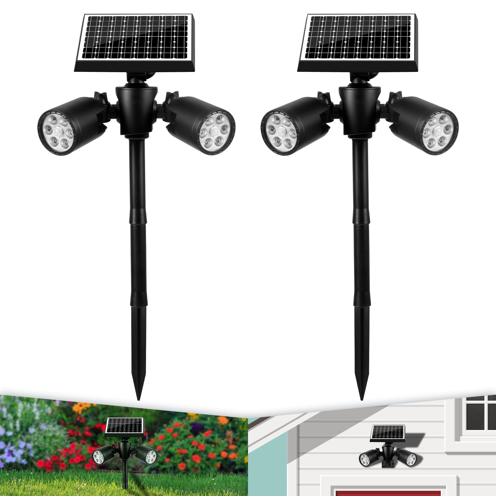 EMANER Outside Motion Solar Lights, 5000mAh Auto Detect On/Off or Always On Security Light, Solar Spotlights Wall Mount, Dusk to