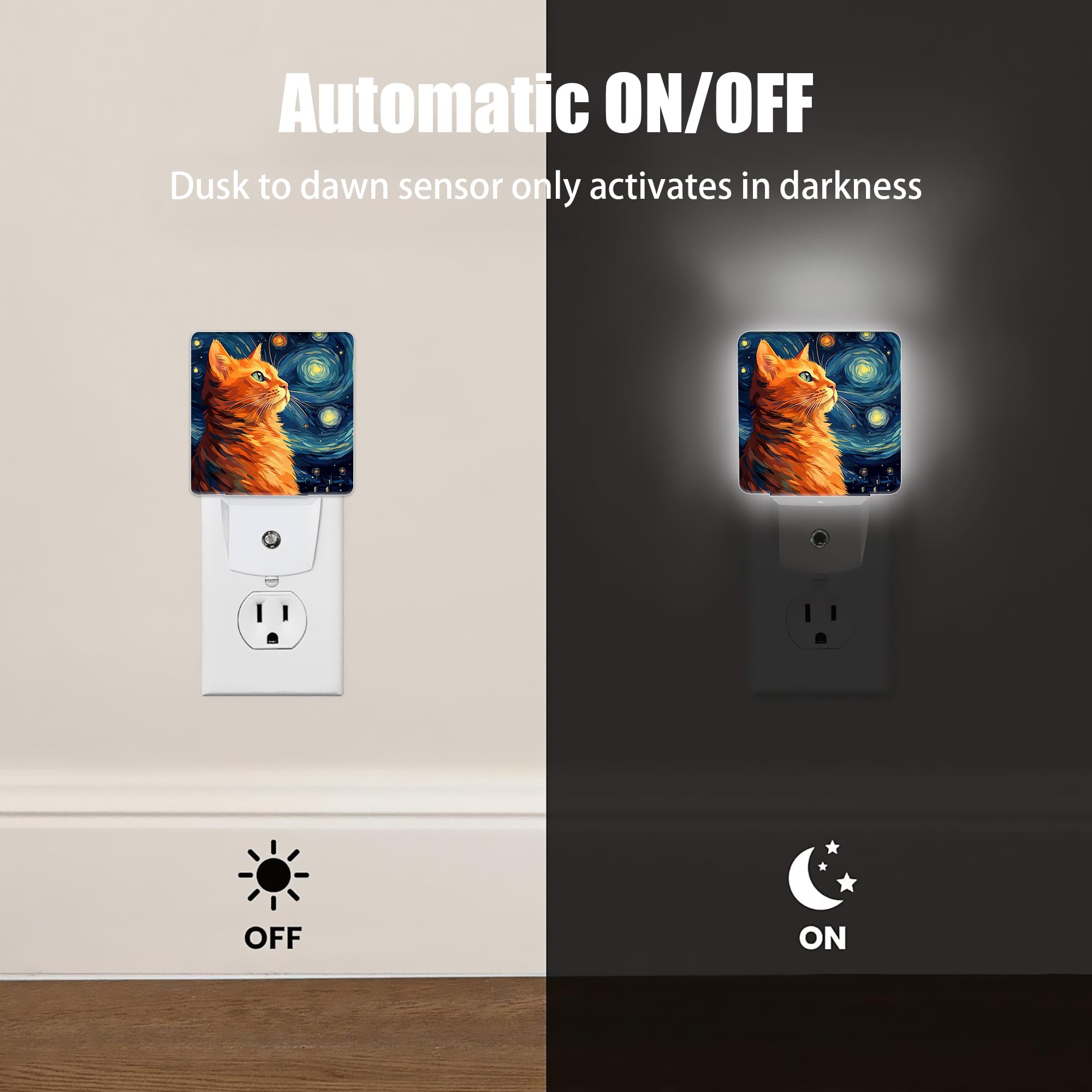 Jopowide Cat Night Light, Lonely Ginger Cat Night Lights Plug Into Wall Decor For Bedroom, Bathroom, Hallway, Kitchen, Dusk To Dawn Sensor Nightlights For Boys Girls Women Men Room Gifts